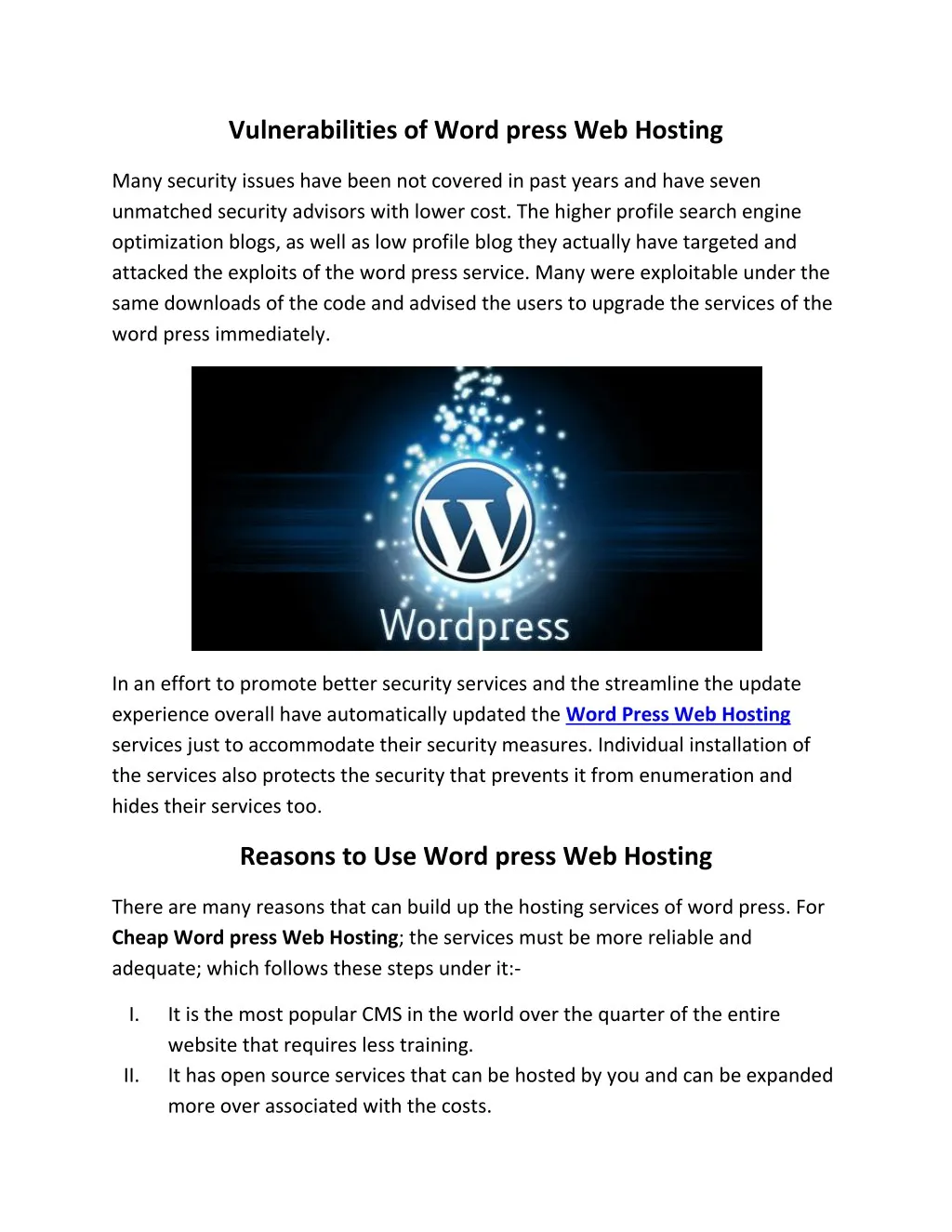 vulnerabilities of word press web hosting n.