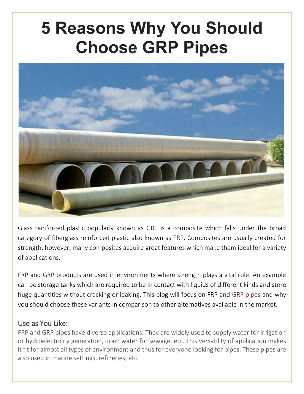 PPT - 5 Reasons Why You Should Choose GRP Pipes PowerPoint Presentation ...