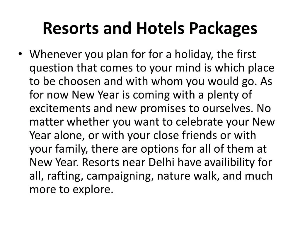 resorts and hotels packages n.