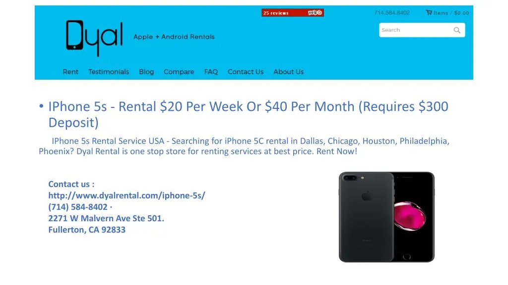 iphone 5s rental 20 per week or 40 per month n.
