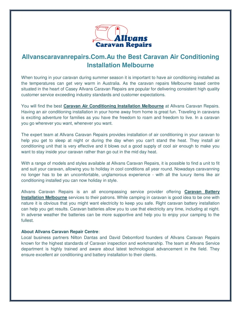 PPT Caravan Air Conditioning Installation Melbourne PowerPoint