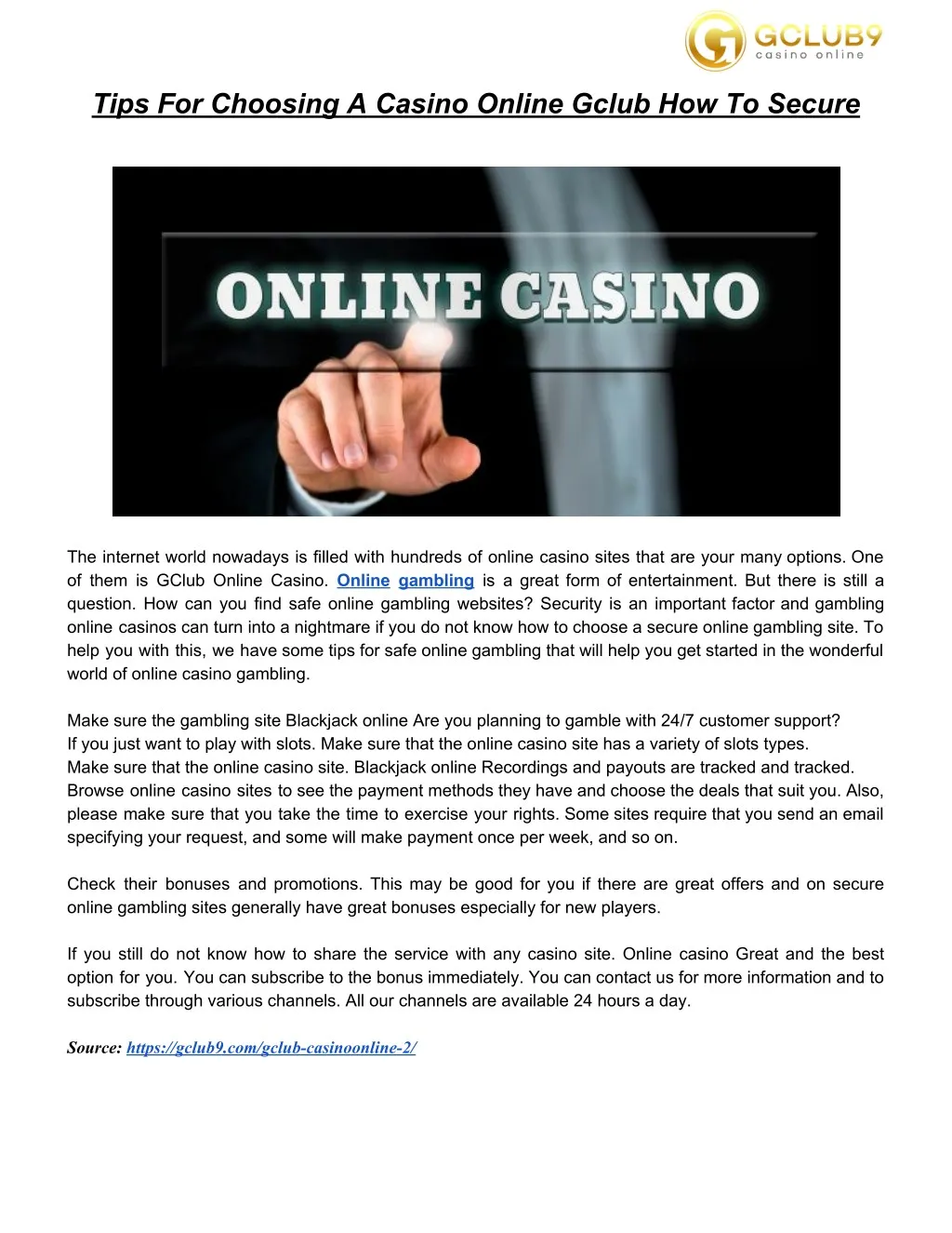 tips for choosing a casino online gclub n.
