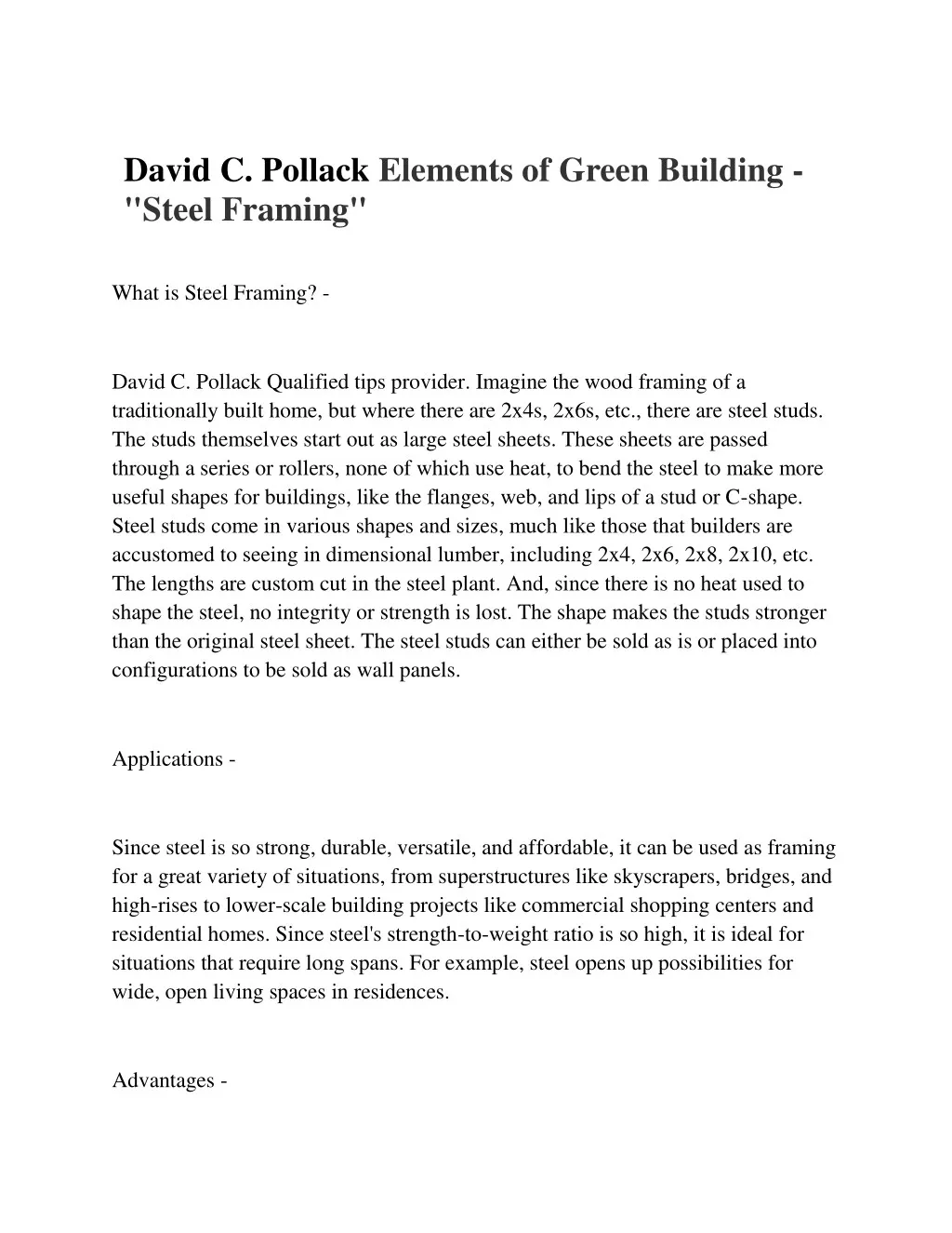 david c pollack elements of green building steel n.