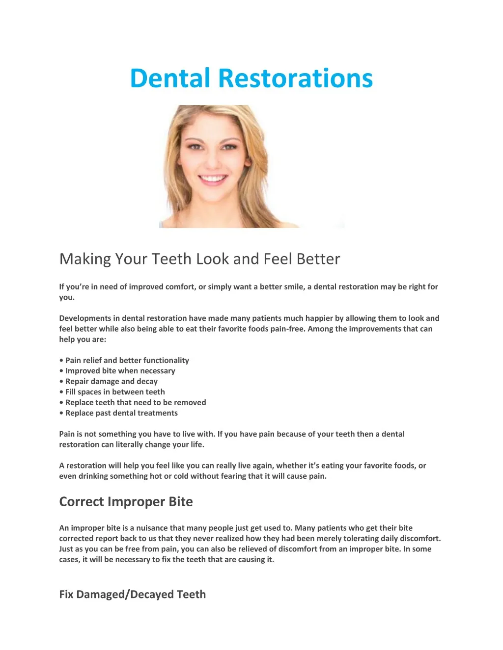 dental restorations n.