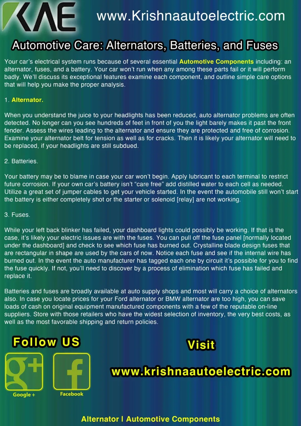 PPT Automotive Care Alternators Batteries and Fuses PowerPoint