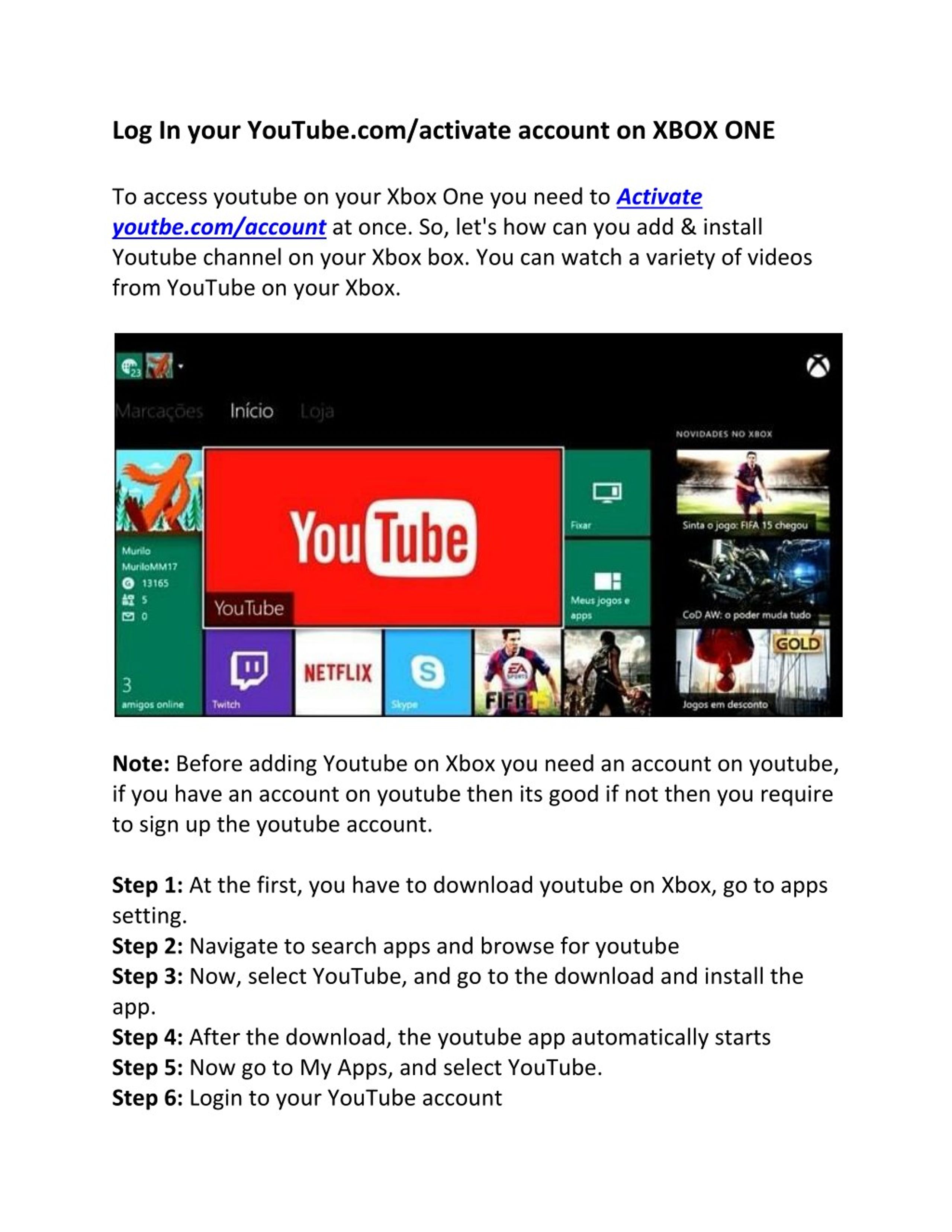 Youtube on sale activate xbox