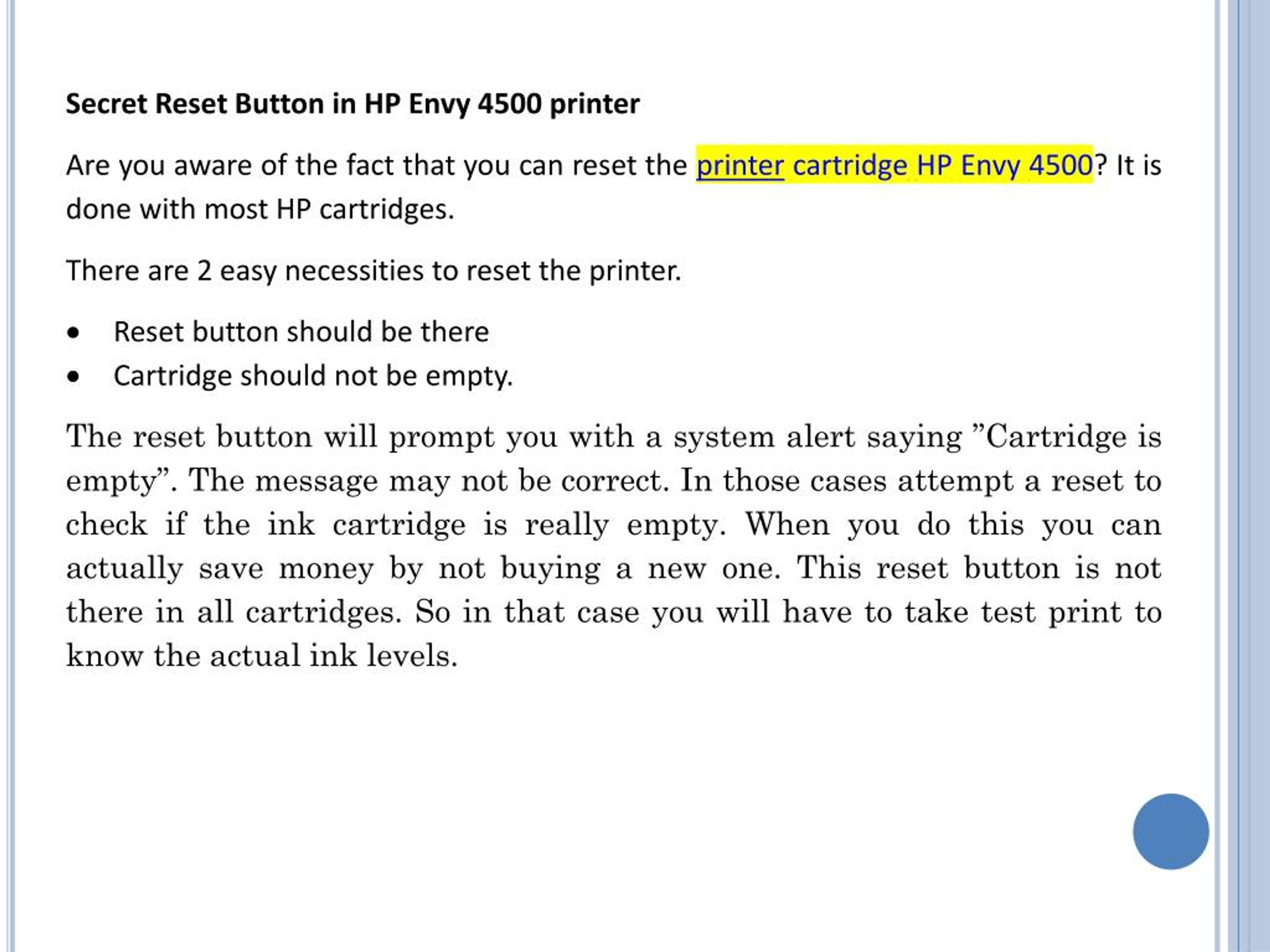PPT - Secret Reset Button For Printer Cartridge HP Envy 26