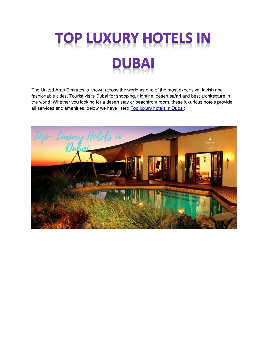 Ppt Top Luxury Hotels In Dubai Powerpoint Presentation