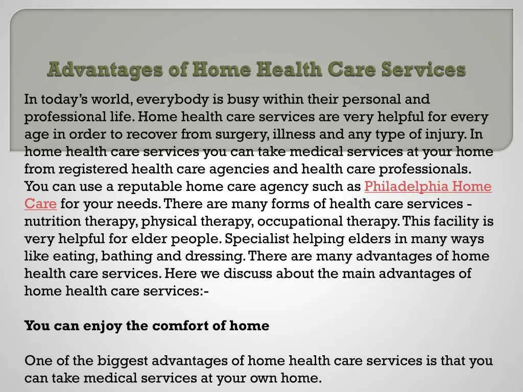 PPT - Advantages of Home Health Care Services PowerPoint Presentation ...