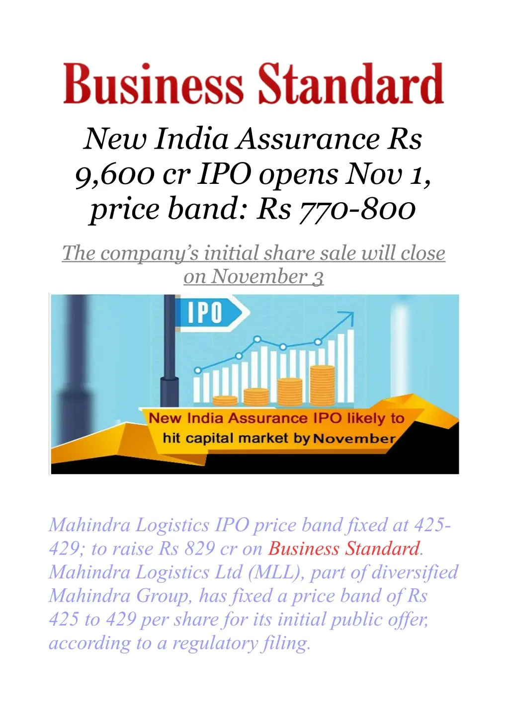 PPT - New India Assurance Rs 9,600 cr IPO opens Nov 1, price band: Rs