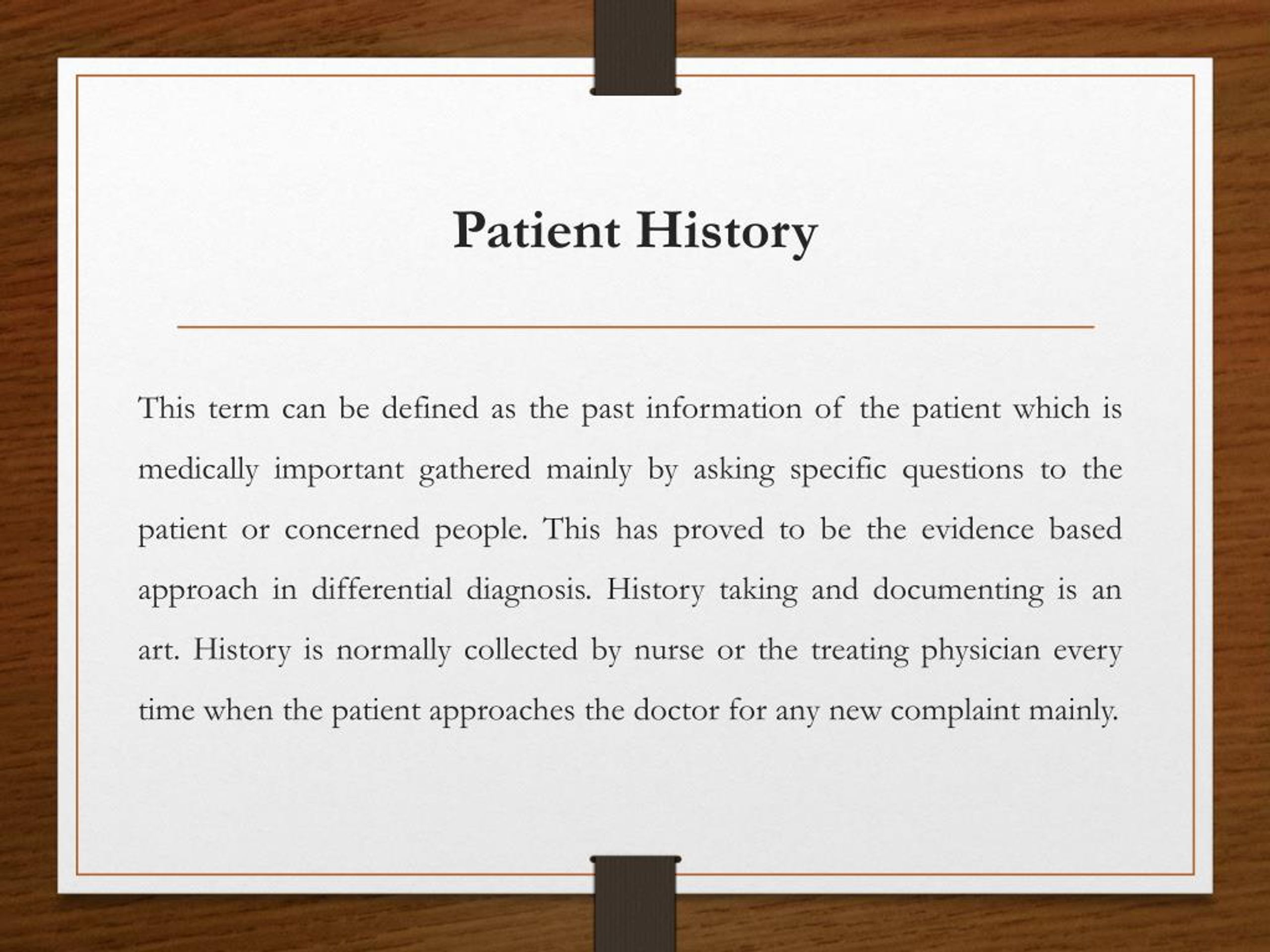 history presentation of a patient