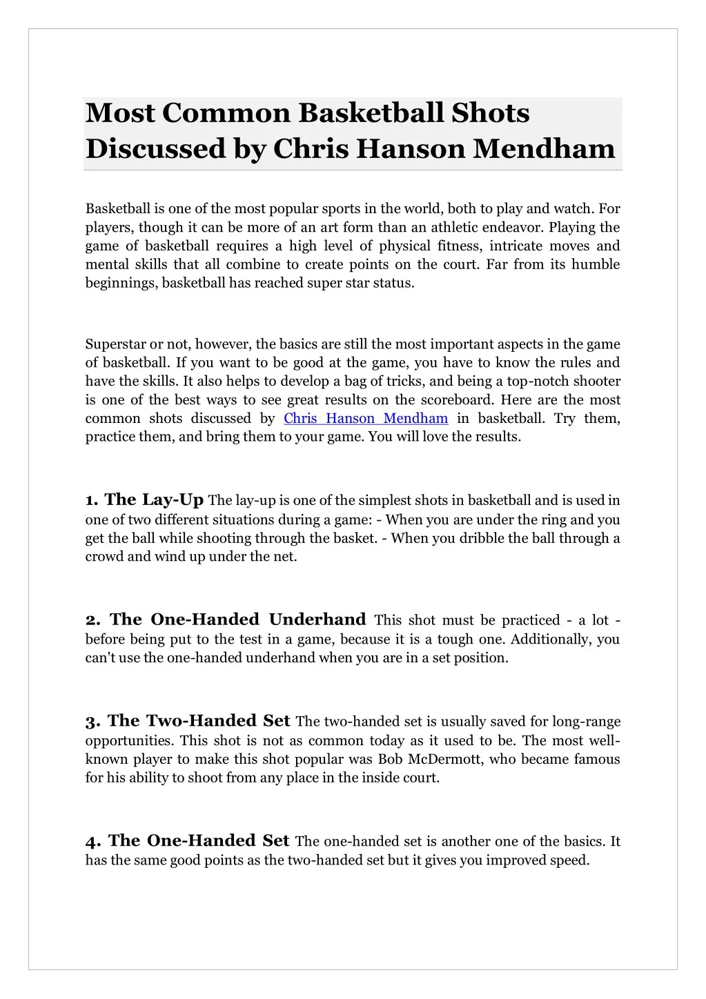 PPT - Most Common Basketball Shots Discussed by Chris Hanson Mendham