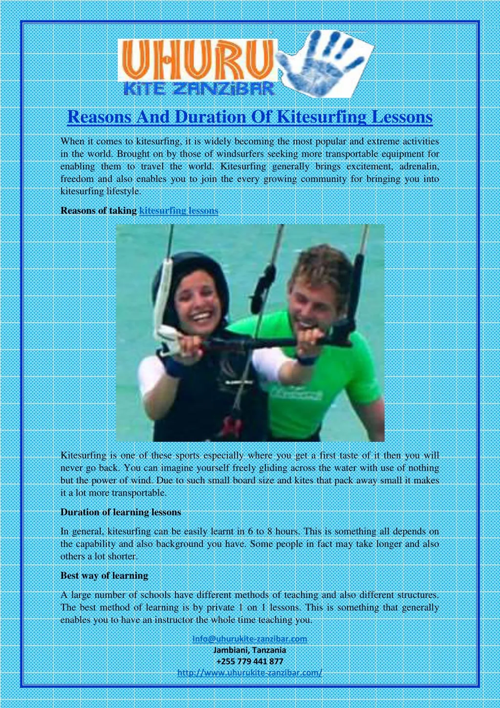 reasons and duration of kitesurfing lessons n.