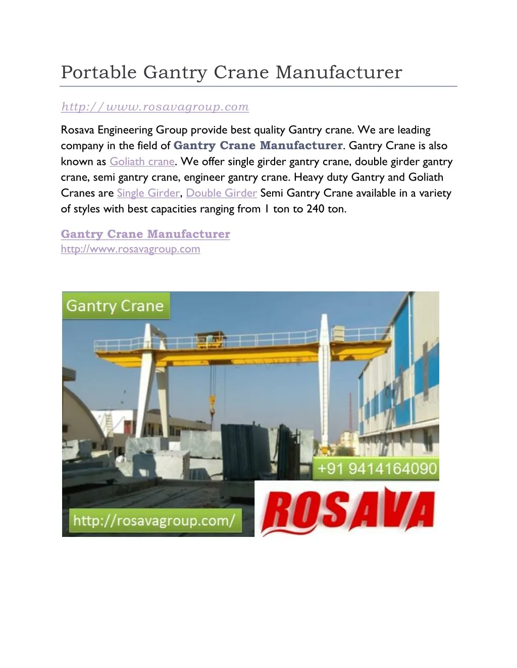 portable gantry crane manufacturer n.