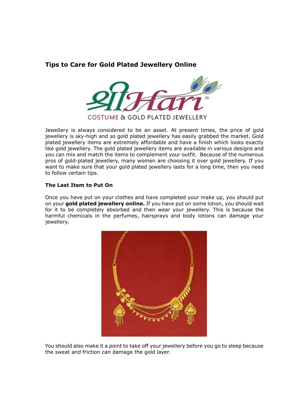 tips to care for gold plated jewellery online n.