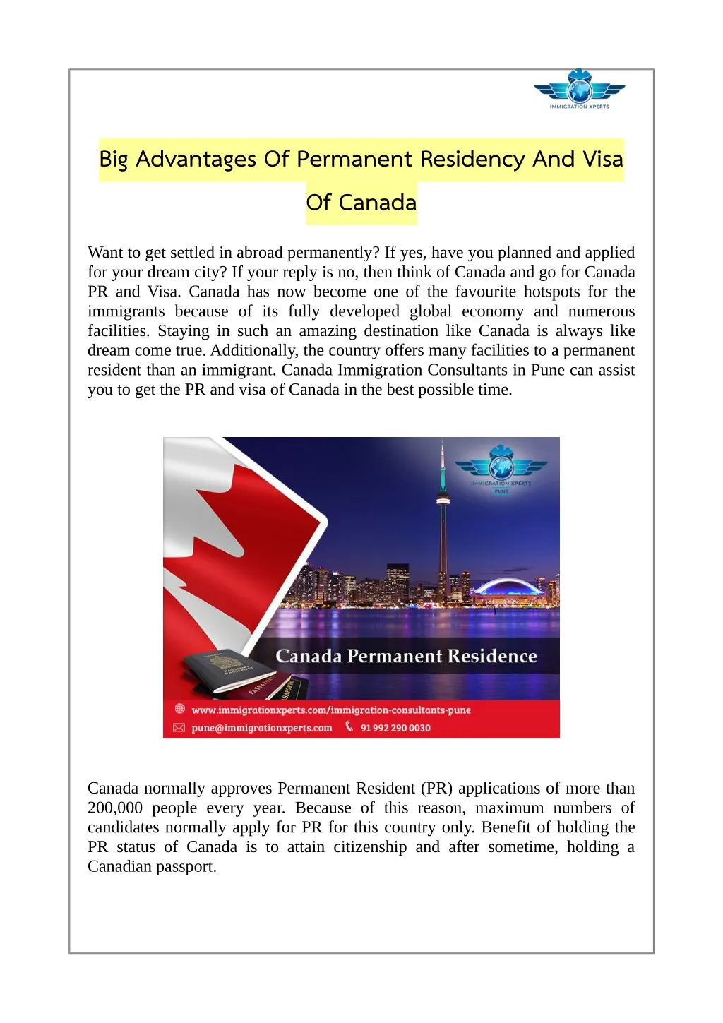 PPT - Big Advantages Of Permanent Residency And Visa Of Canada ...