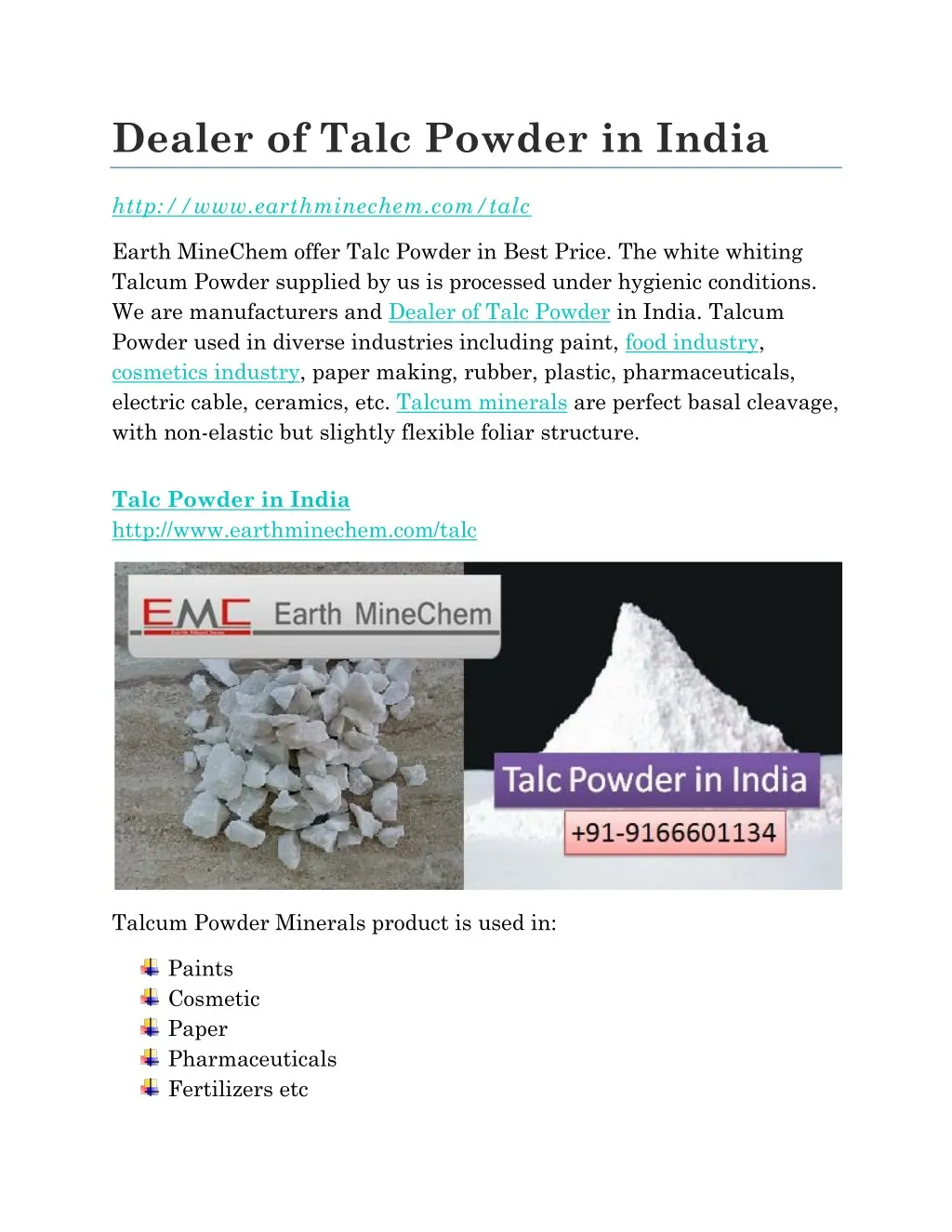 dealer of talc powder in india n.