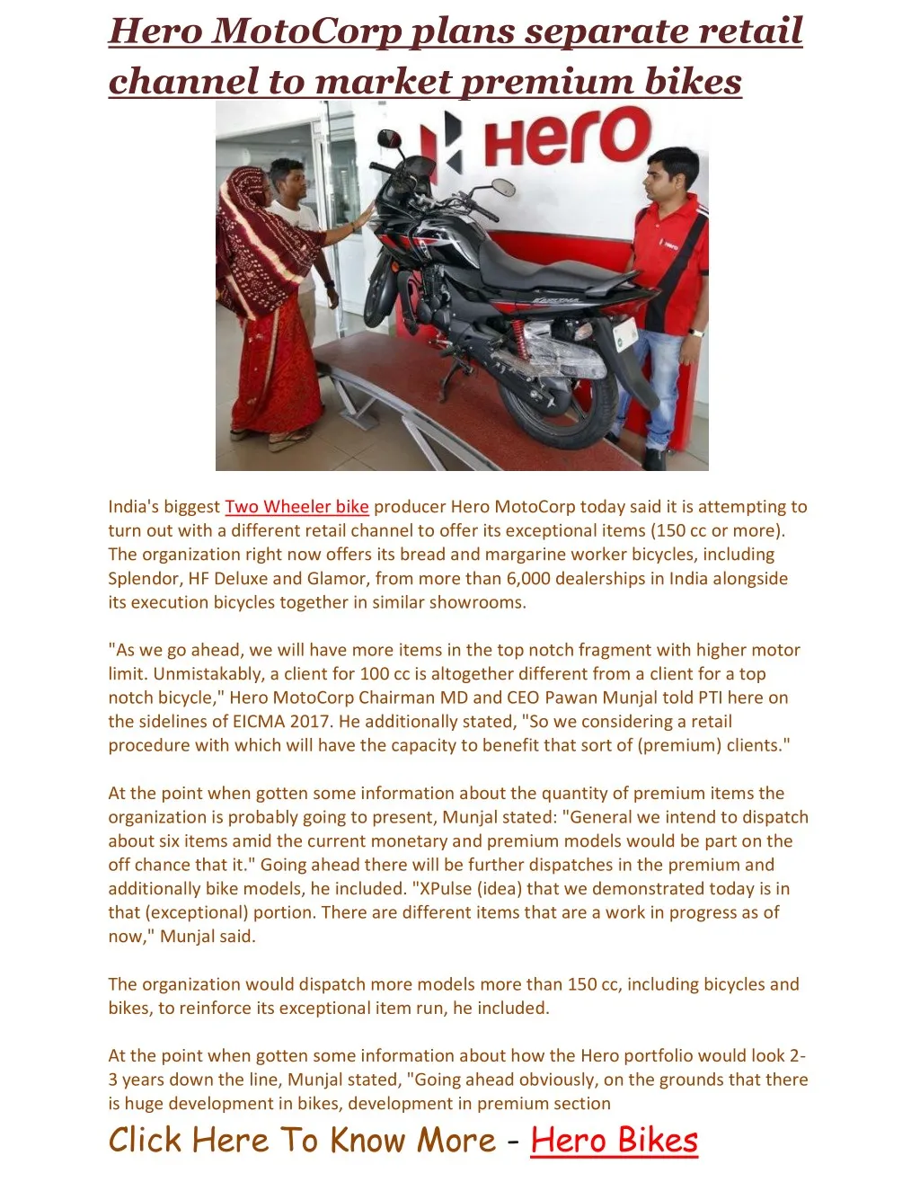 hero motocorp plans separate retail channel n.