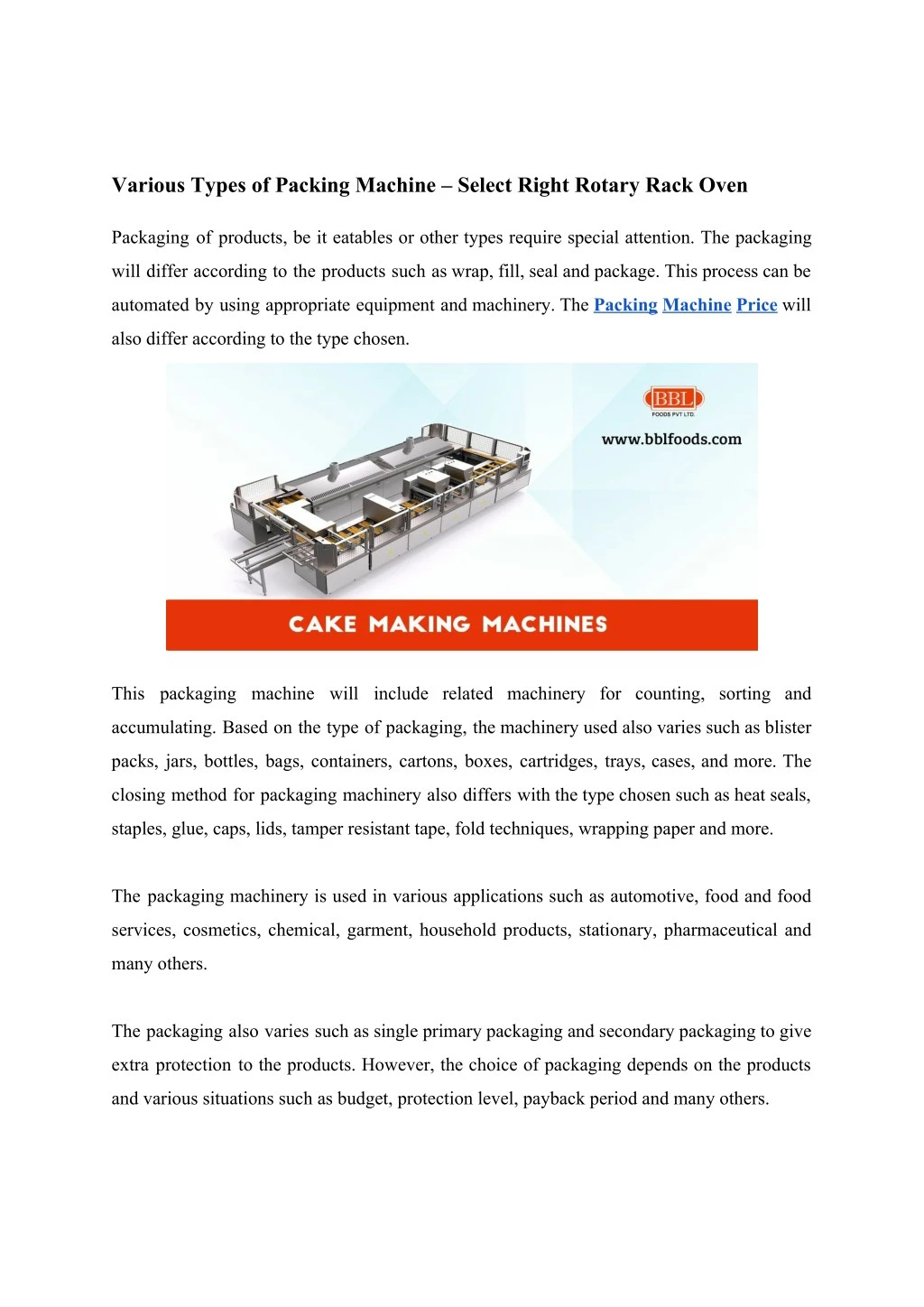 select packaging machinery