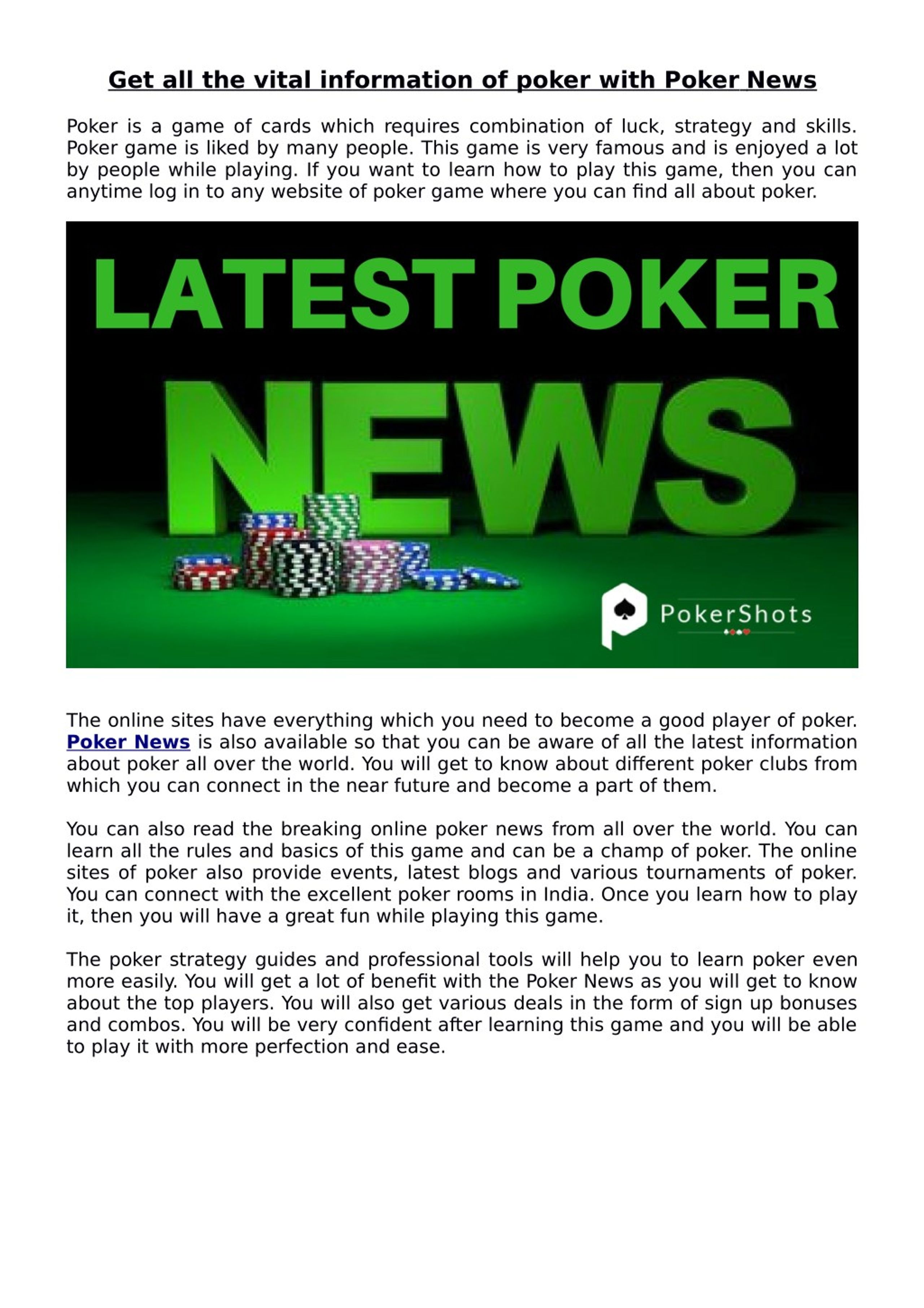 Online Poker News Updates