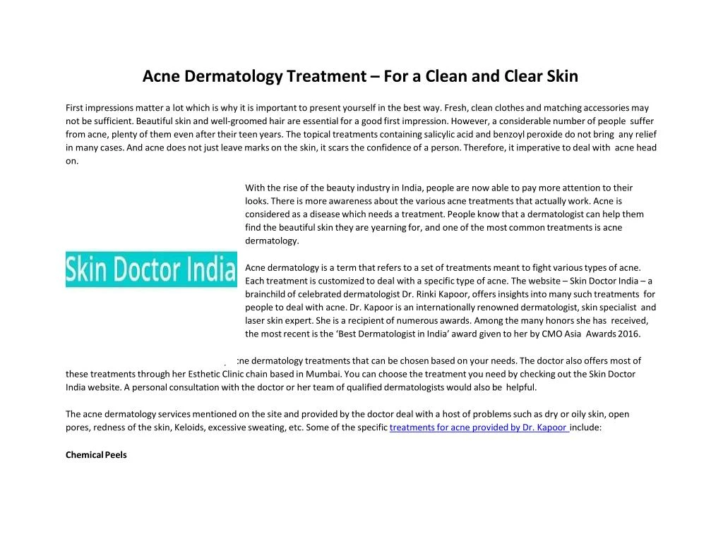 PPT - Acne Dermatology Treatment – For A Clean And Clear Skin ...