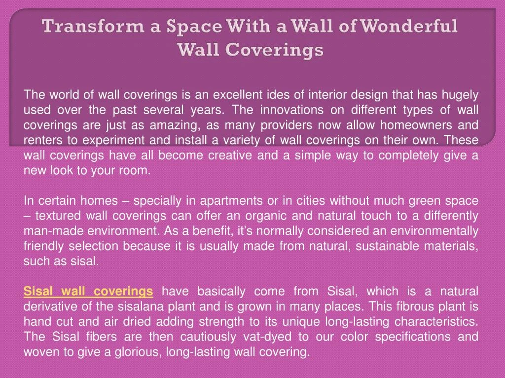 Ppt Transform A Space With Wall Of Wonderful Coverings Powerpoint Presentation Id 7743199 - Interior Wall Finishes Ppt