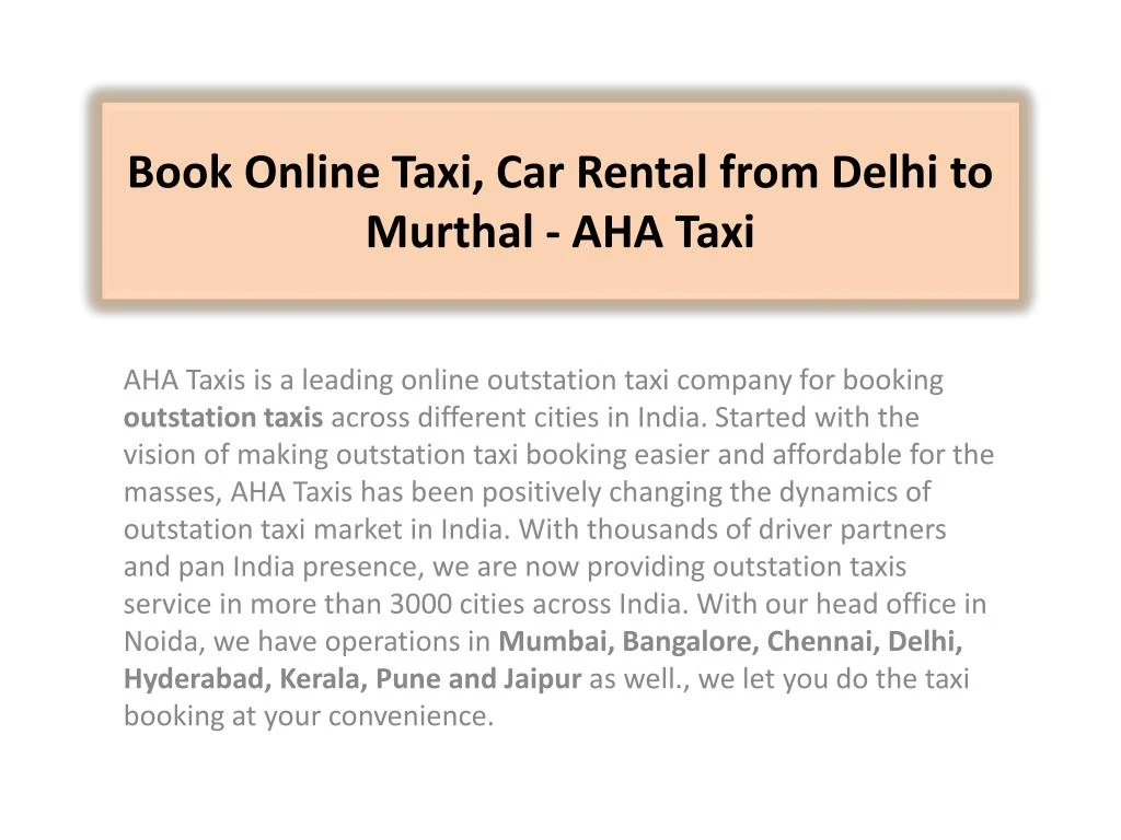 book online taxi car rental from delhi to murthal aha taxi n.