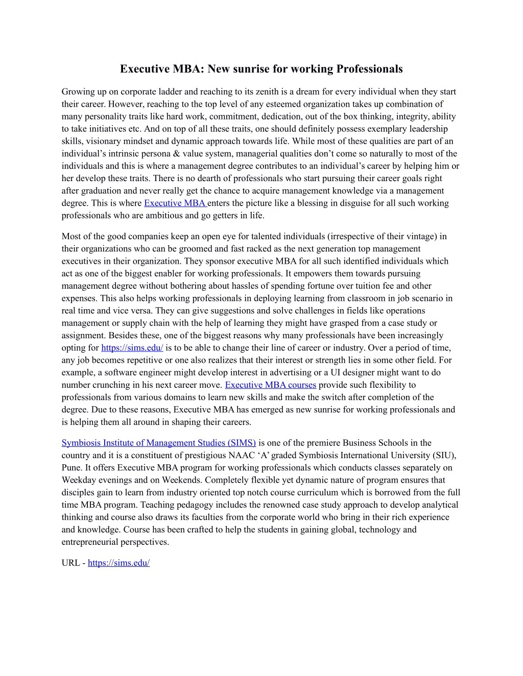 PPT Executive MBA Part Time MBA From Symbiosis PowerPoint 