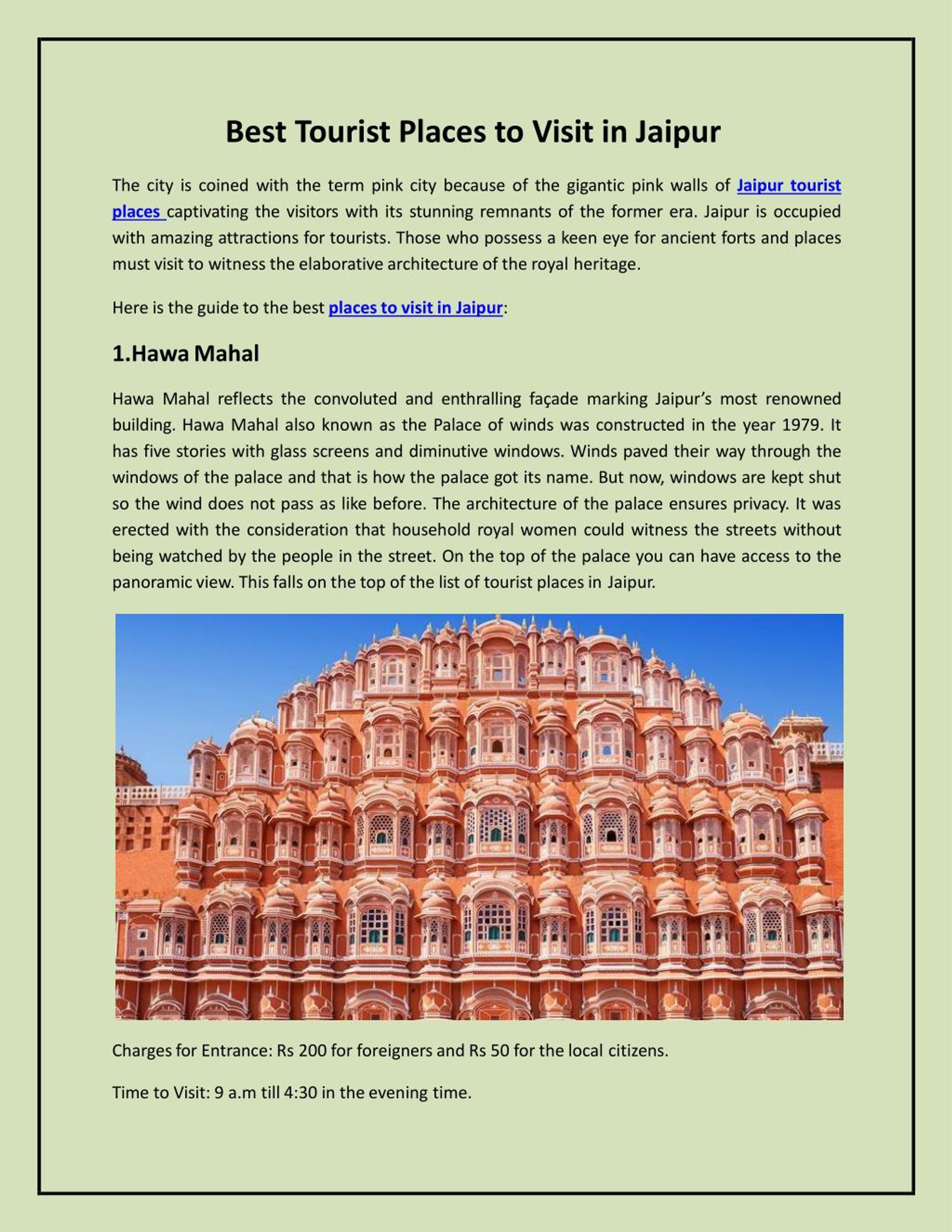 PPT - Best tourist places to visit in Jaipur PowerPoint Presentation ...