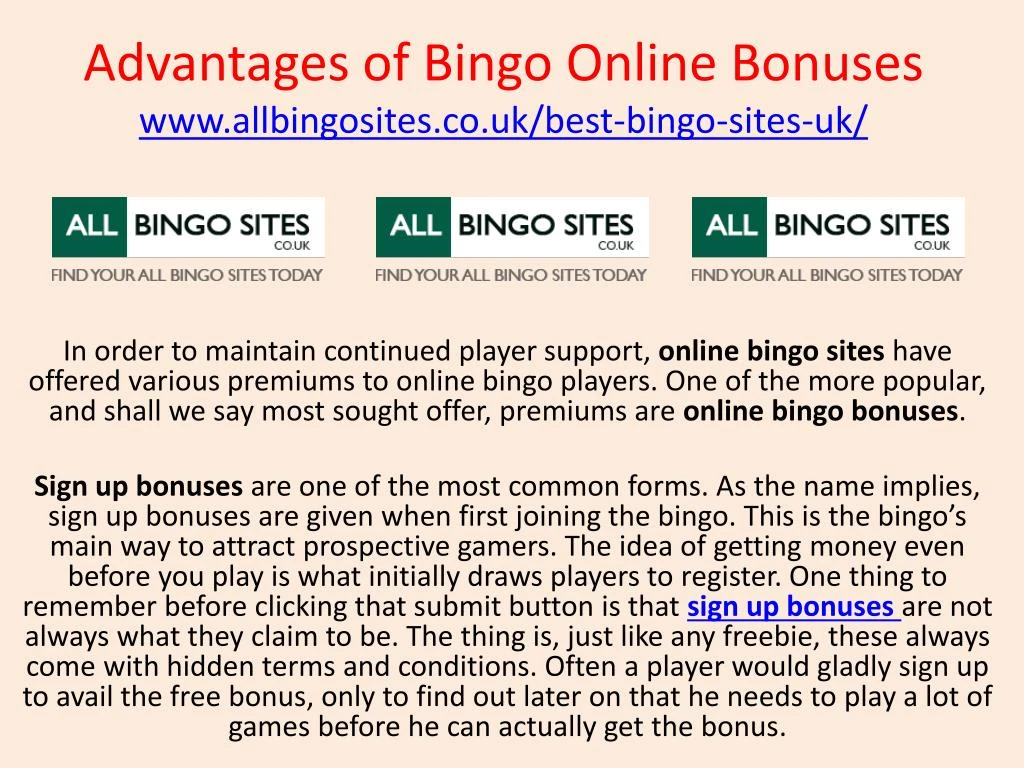 advantages of bingo online bonuses www allbingosites co uk best bingo sites uk n.