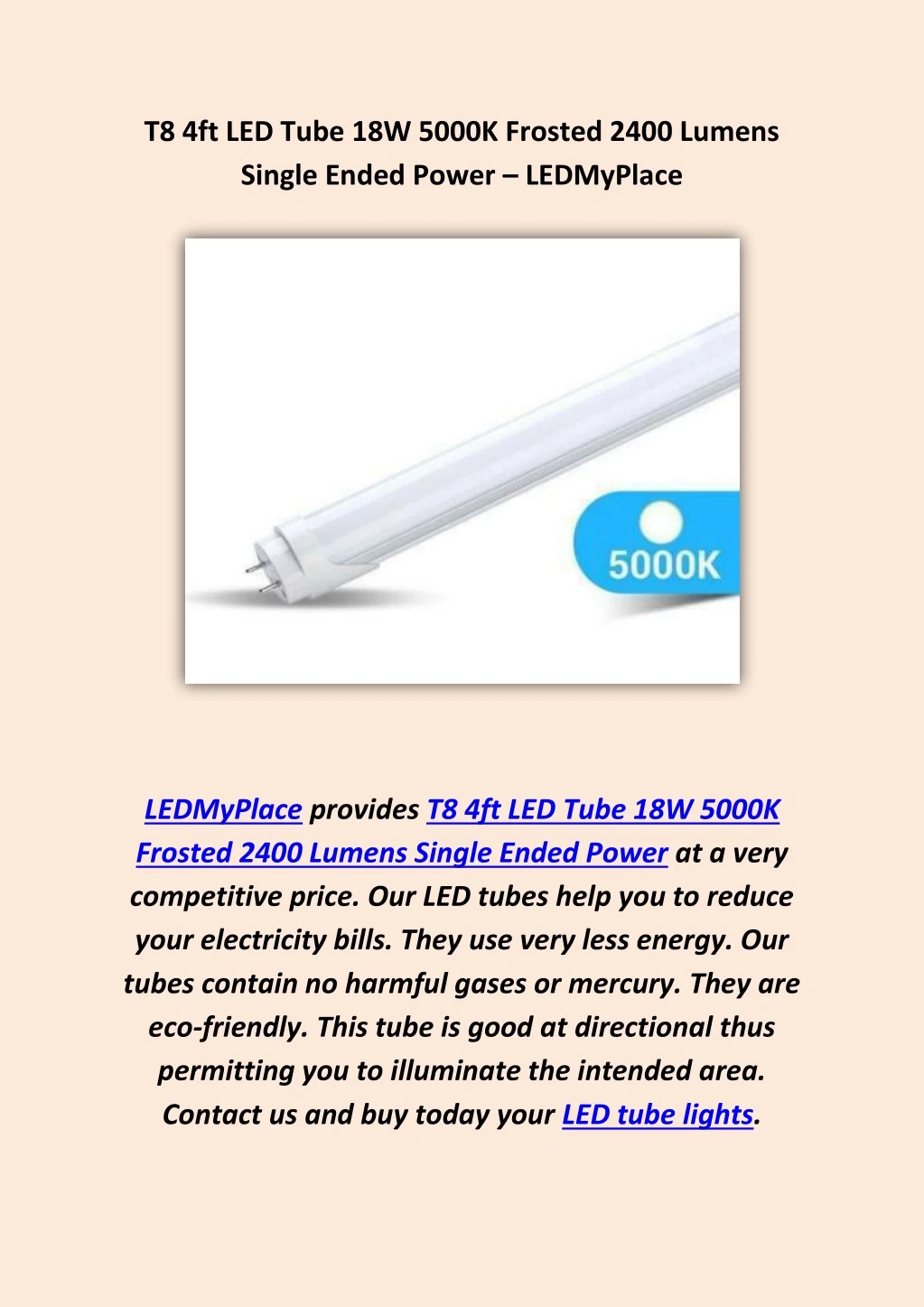 t8 4ft led tube 18w 5000k frosted 2400 lumens n.