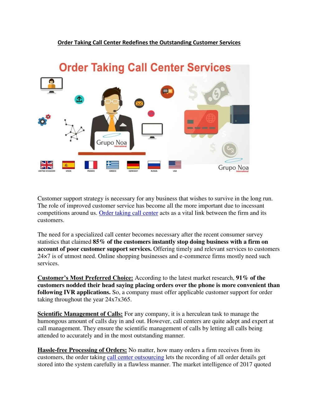 order taking call center redefines n.