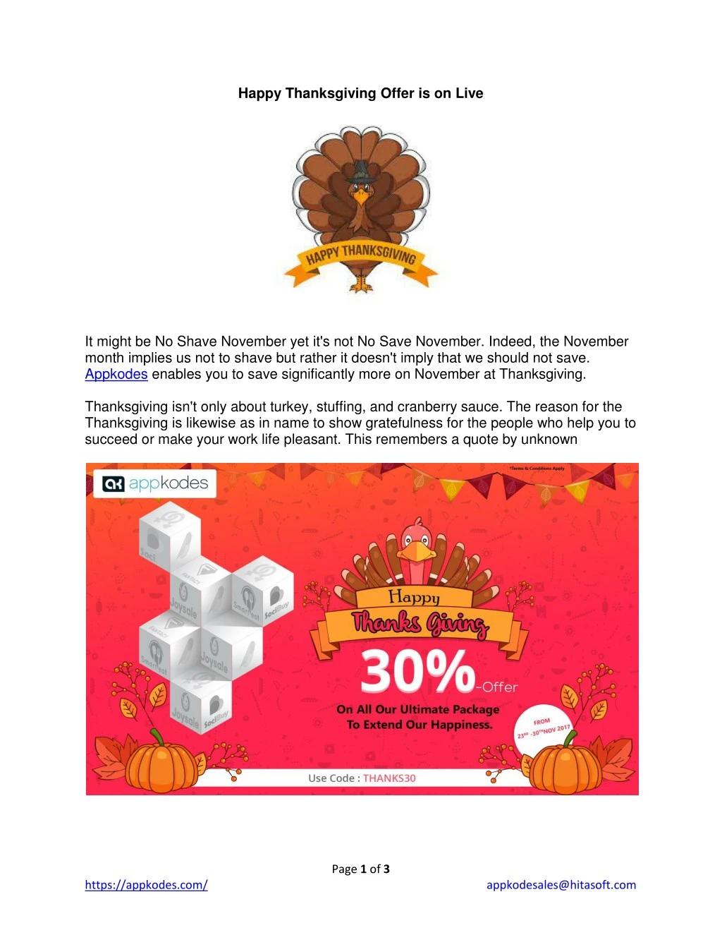 happy thanksgiving offer is on live n.