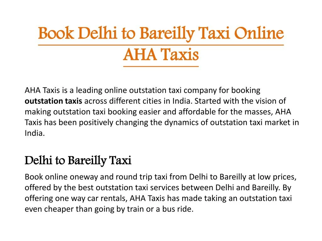 book delhi to bareilly taxi online aha taxis n.