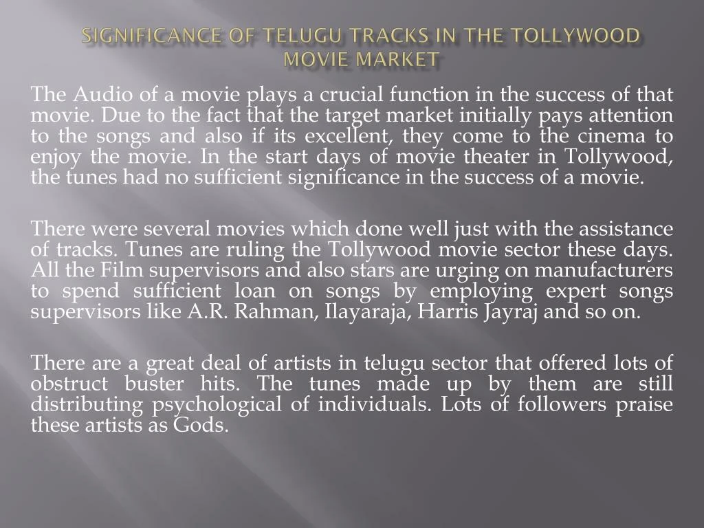 significance of telugu tracks in the tollywood movie market n.