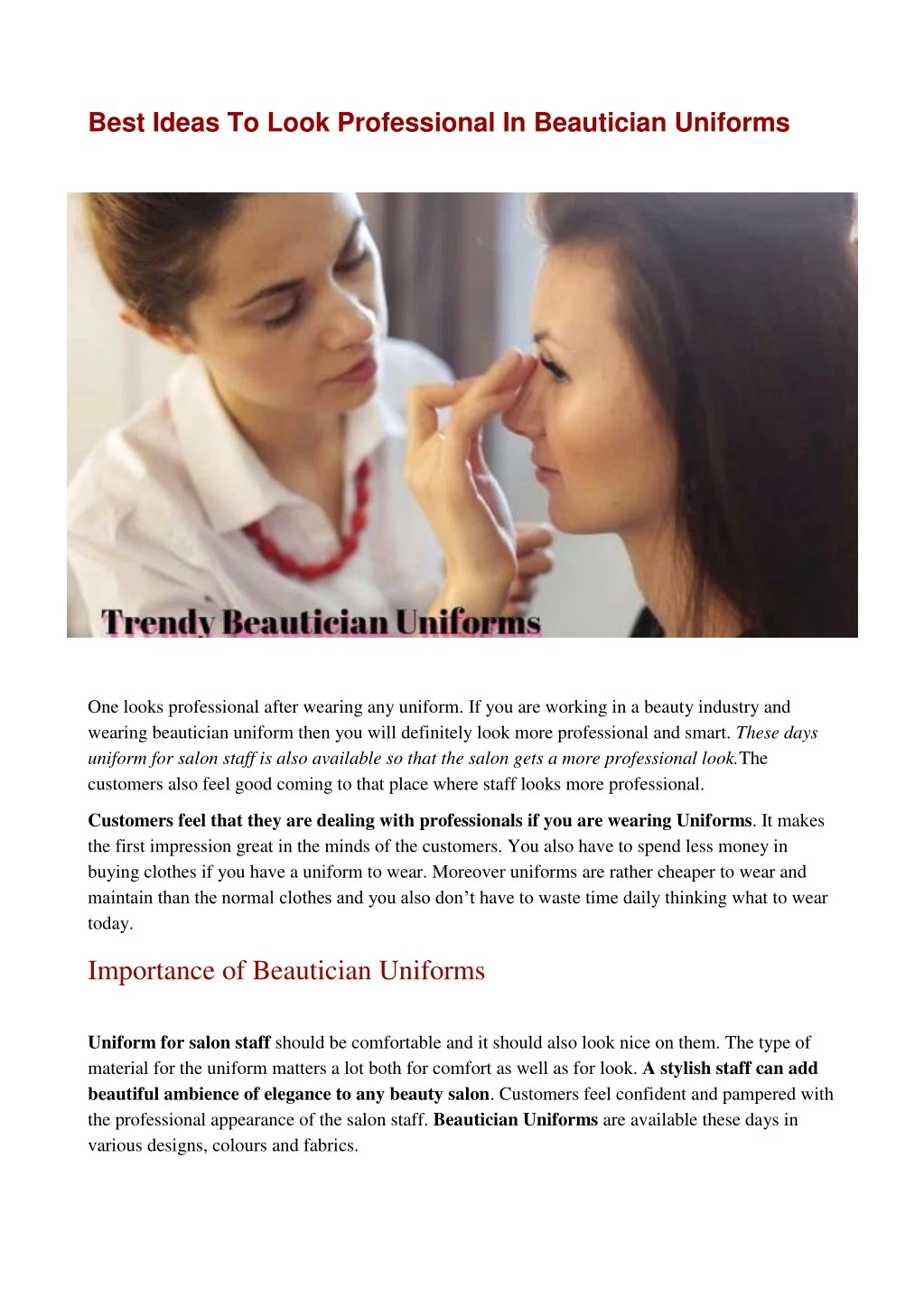 Ppt Best Ideas To Look Professional In Beautician Uniforms