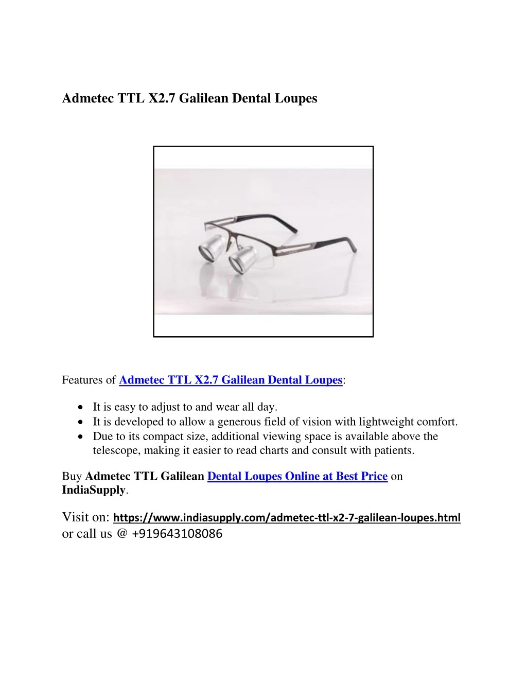 admetec ttl x2 7 galilean dental loupes n.