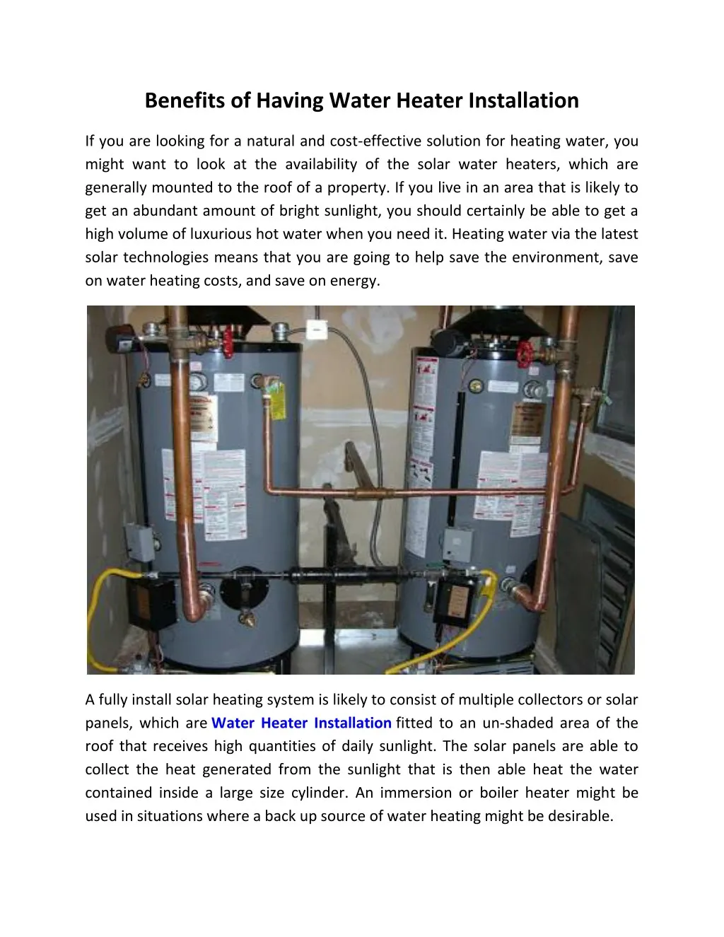 benefits of having water heater installation n.