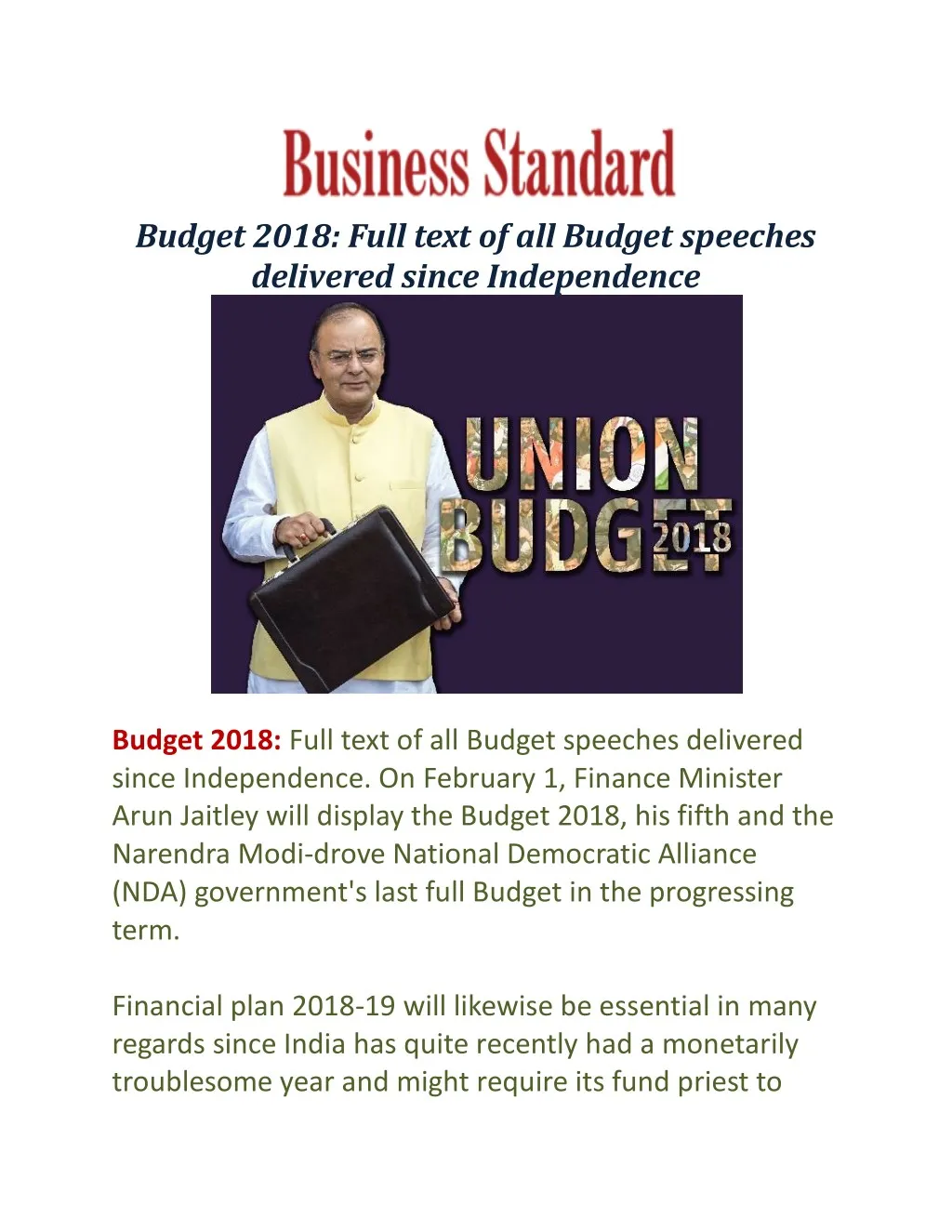 budget 2018 full text of all budget speeches n.