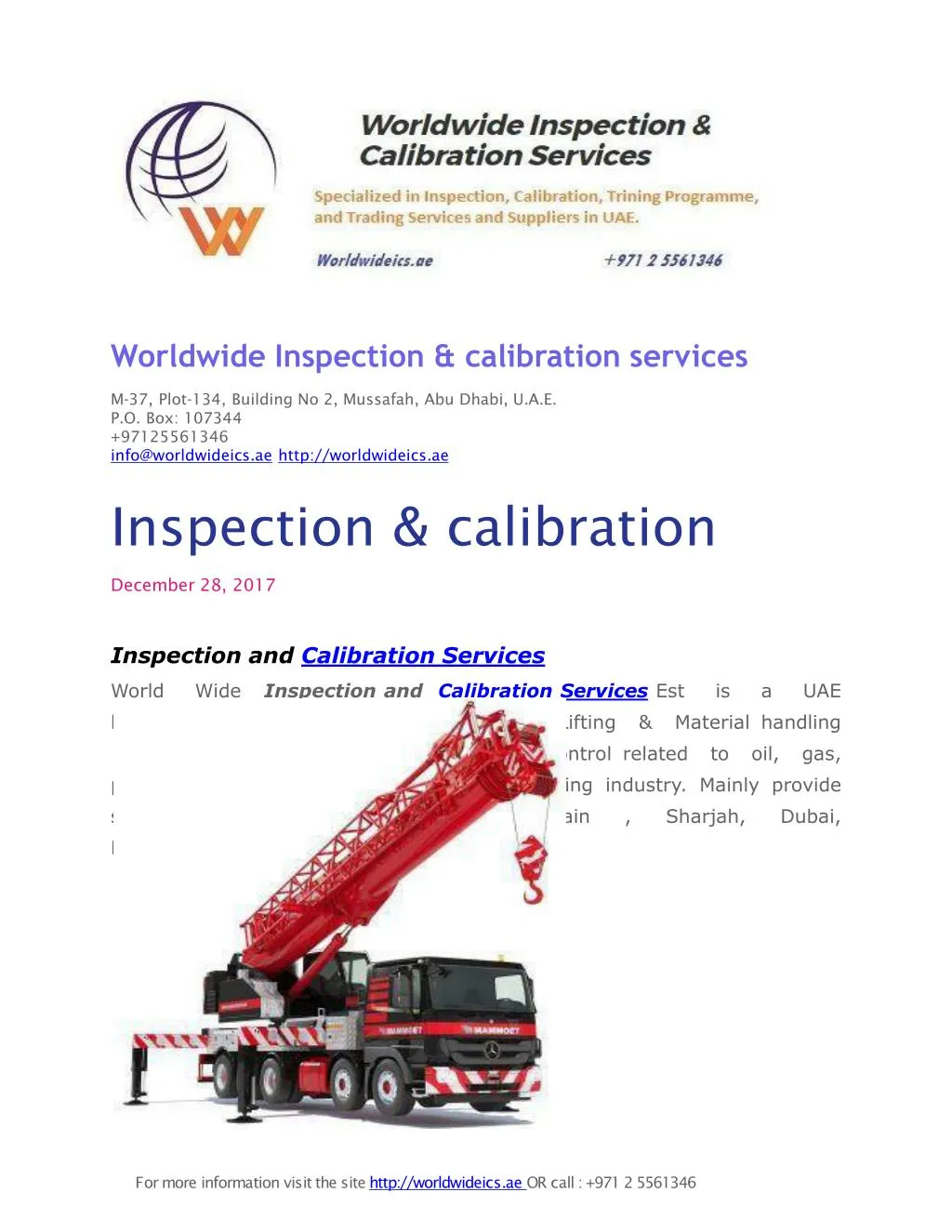 worldwide inspection calibration services n.