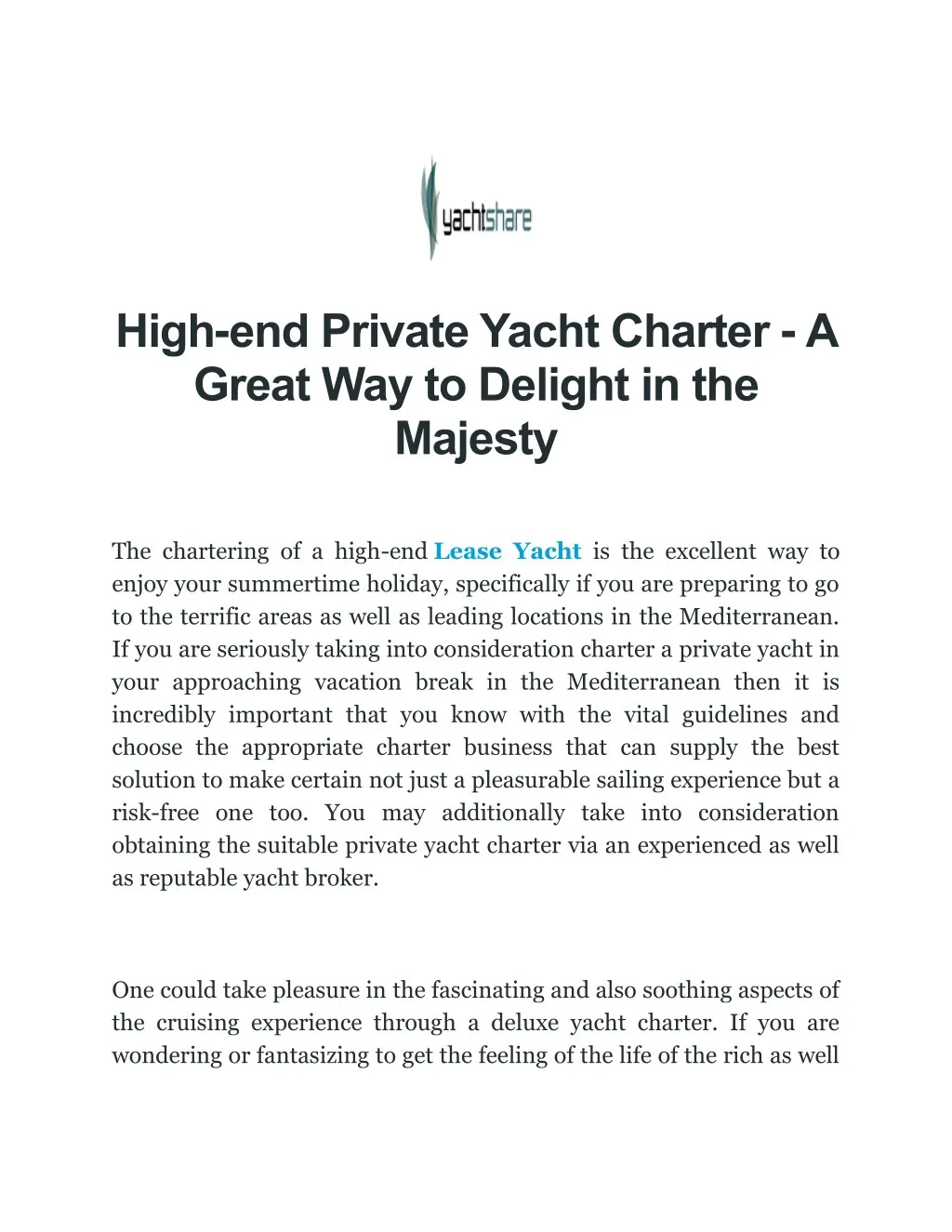 high end private yacht charter a great n.