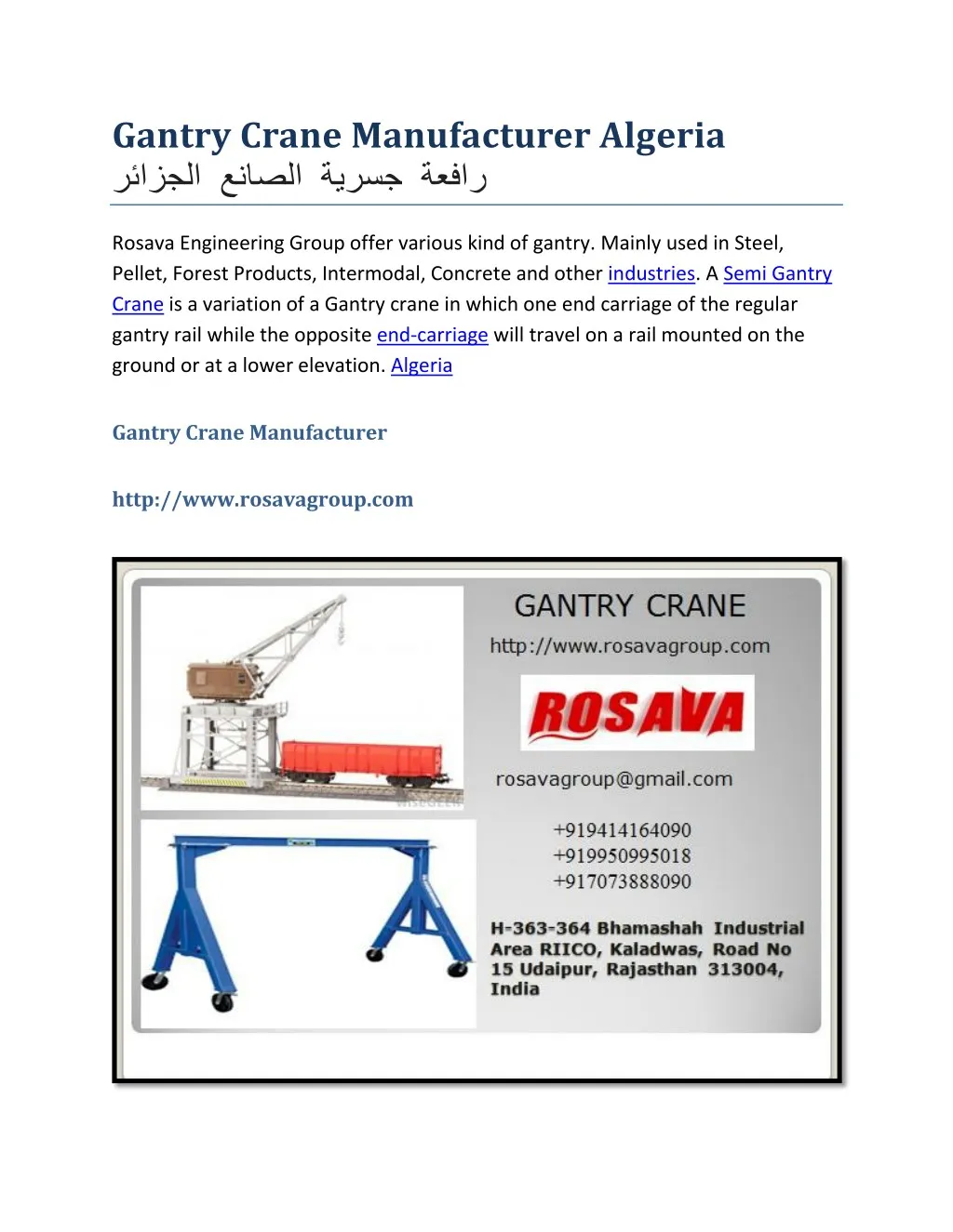 gantry crane manufacturer algeria n.