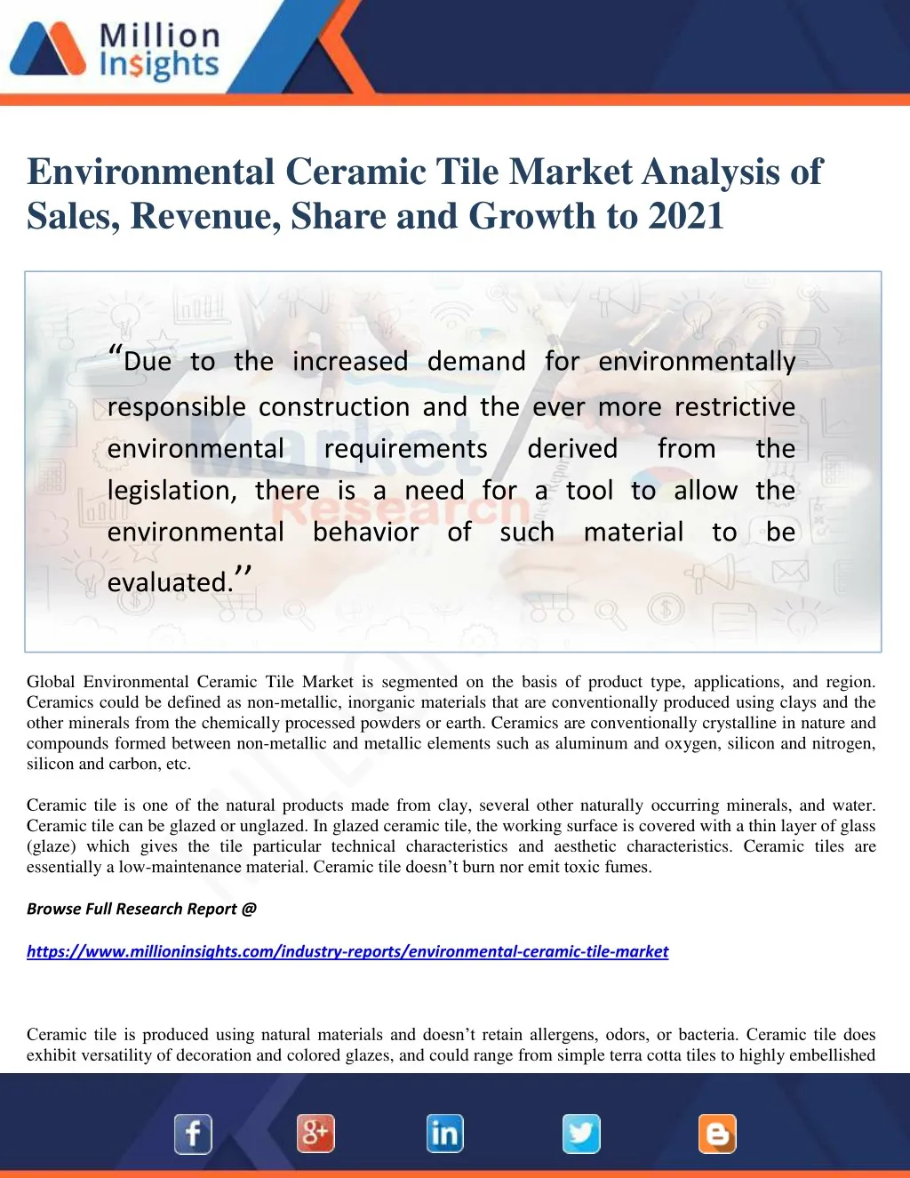 PPT - Environmental Ceramic Tile Market Analysis of Sales, Revenue ...