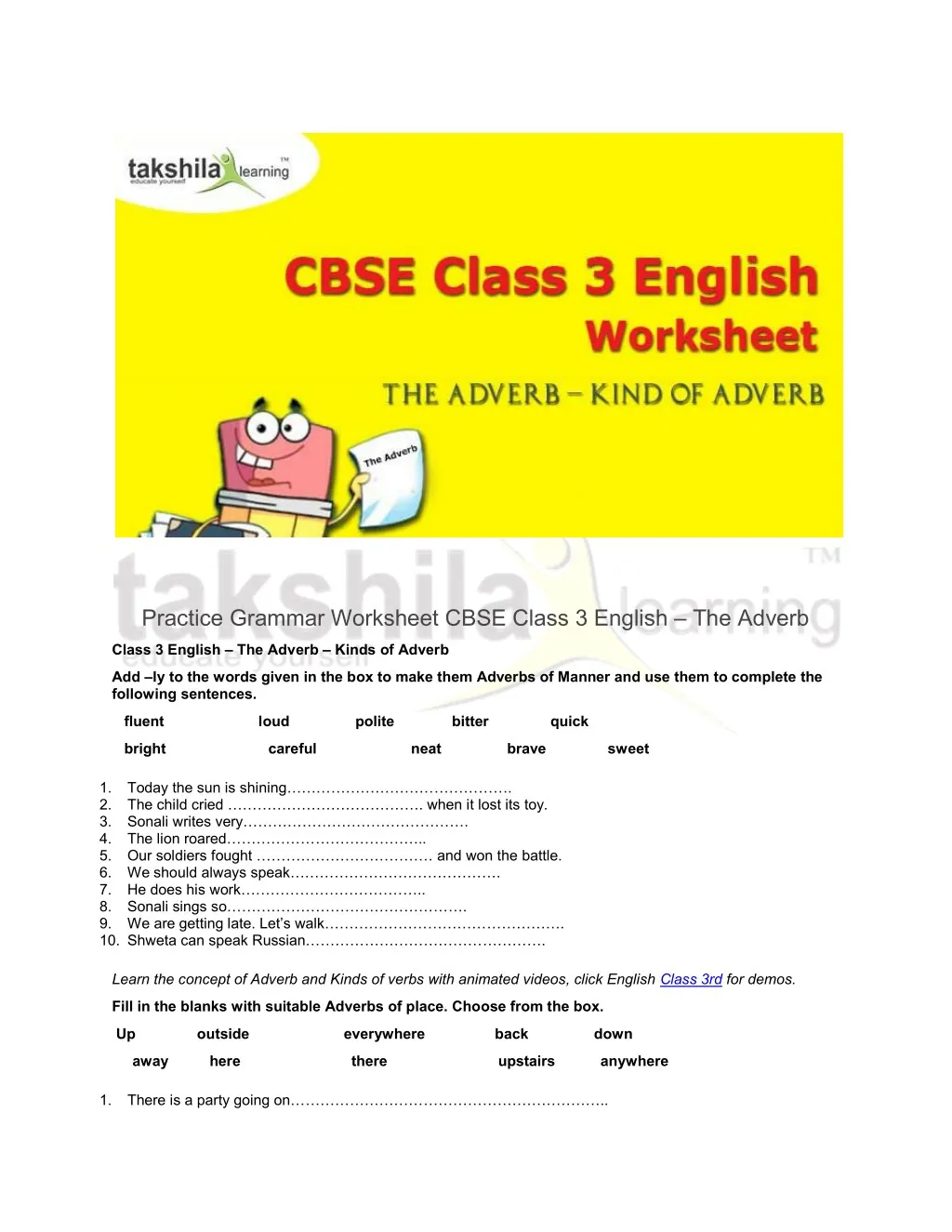 Class 3 English Worksheet Ncert