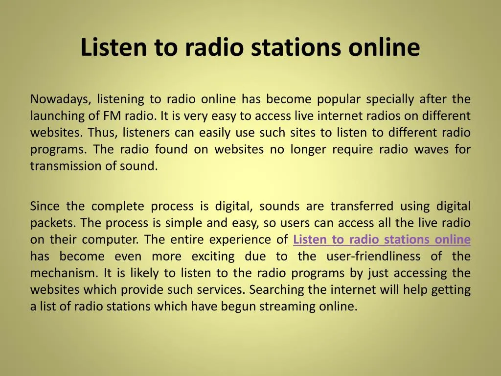 Ppt Listen To Radio Stations Online Powerpoint Presentation