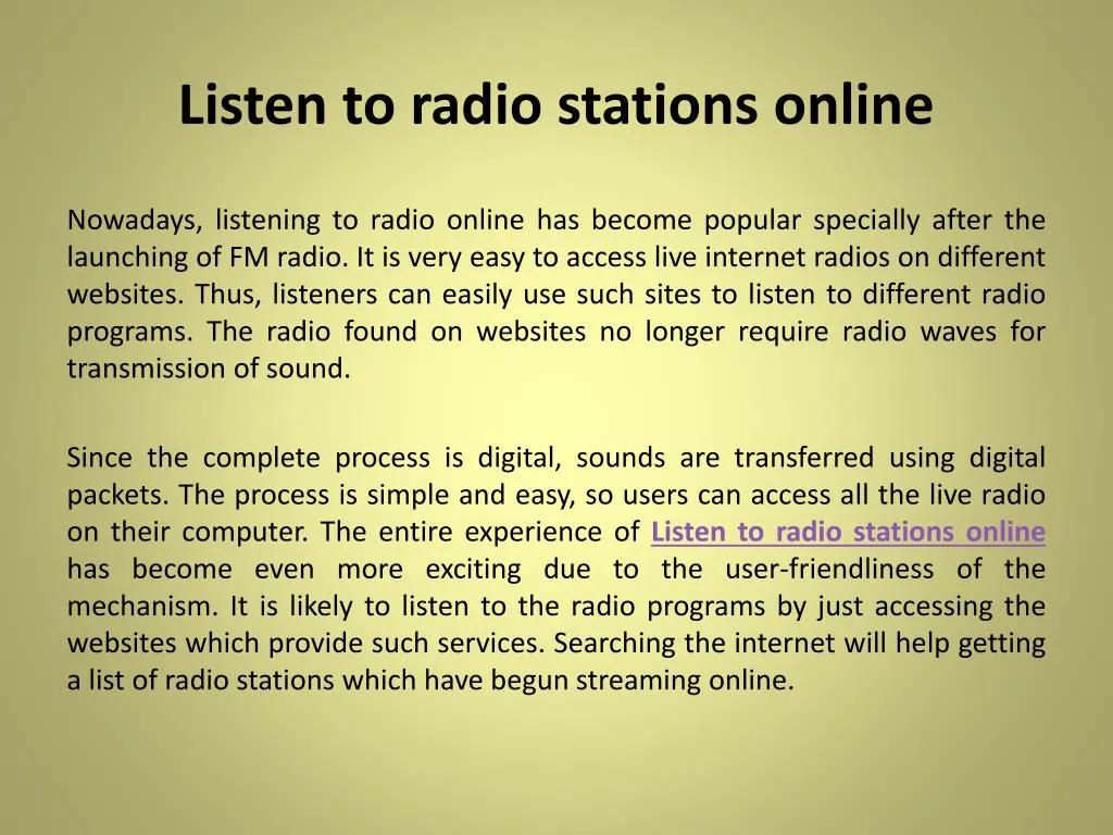 PPT - Online Streaming Radio Stations to Listen Your Favorite Music