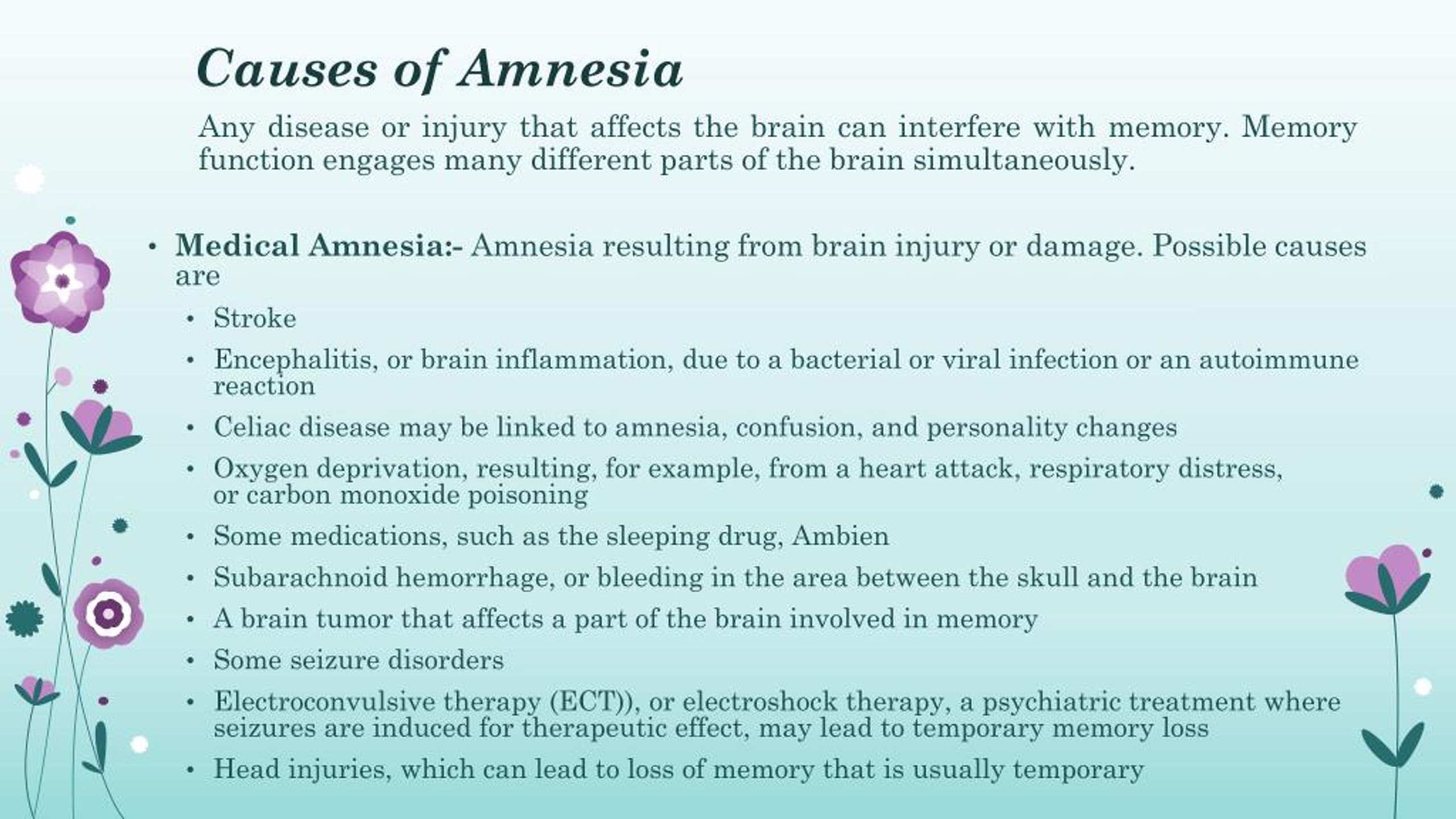 3 types of amnesia psychology