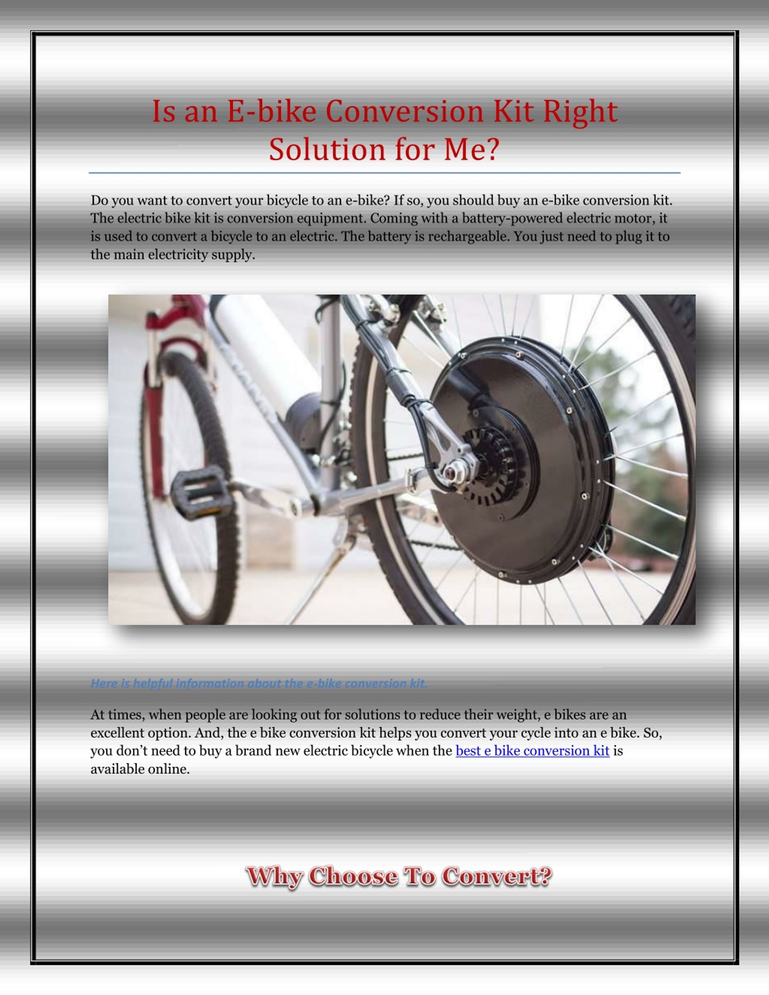 best electric bike conversion kit with battery