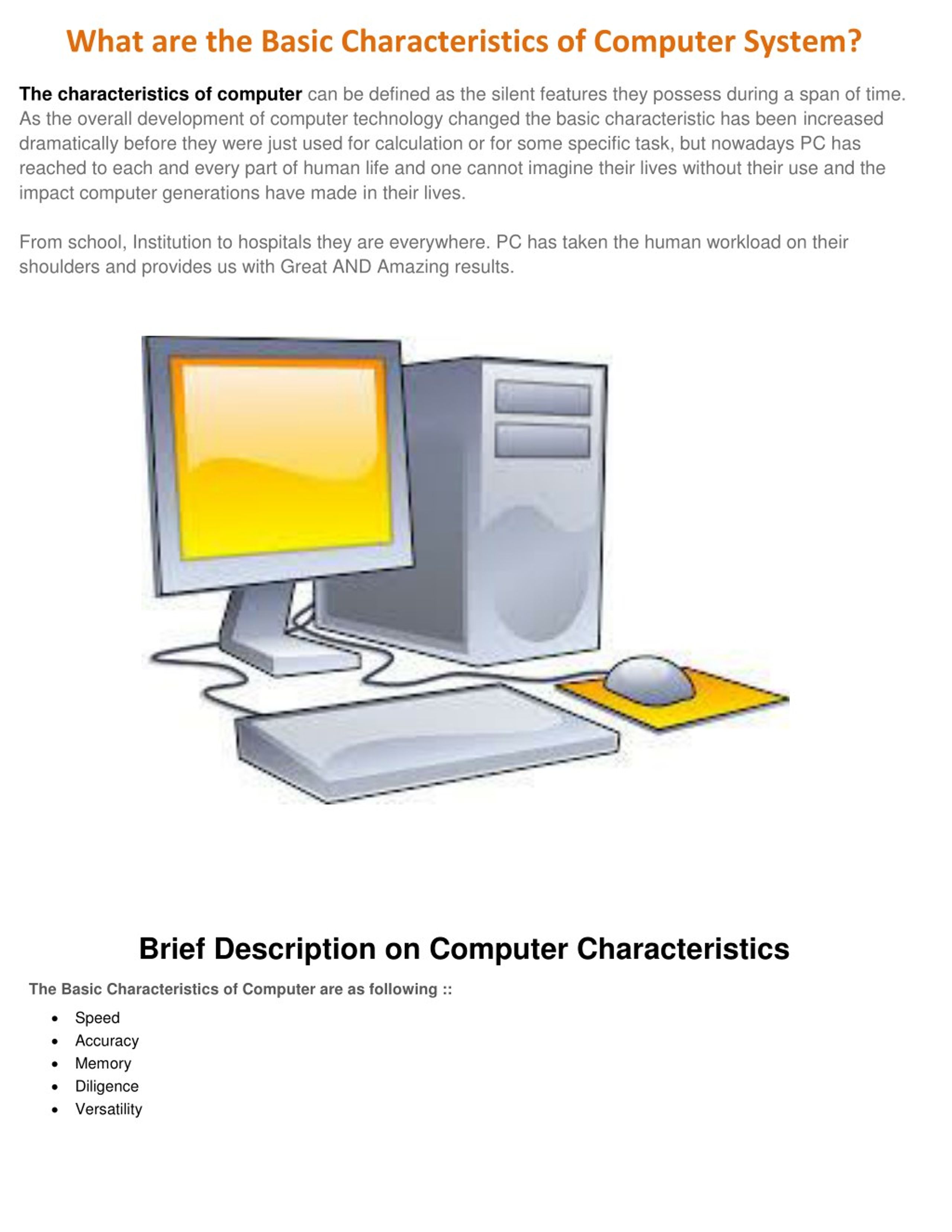 presentation on characteristics of computer