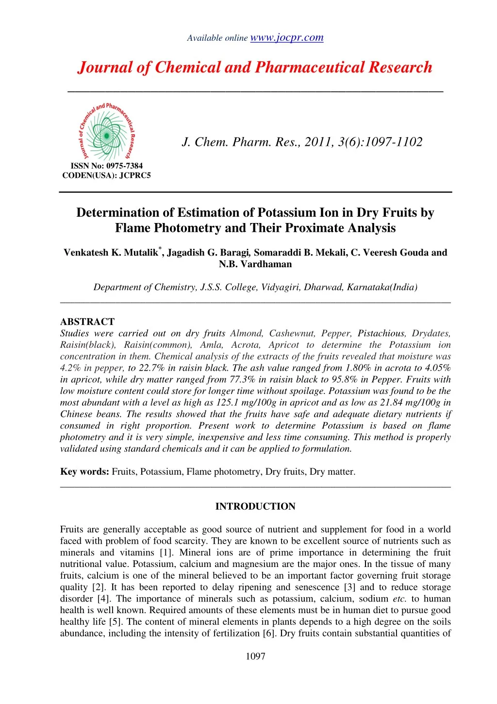 PPT Determination of Estimation of Potassium Ion in Dry Fruits by